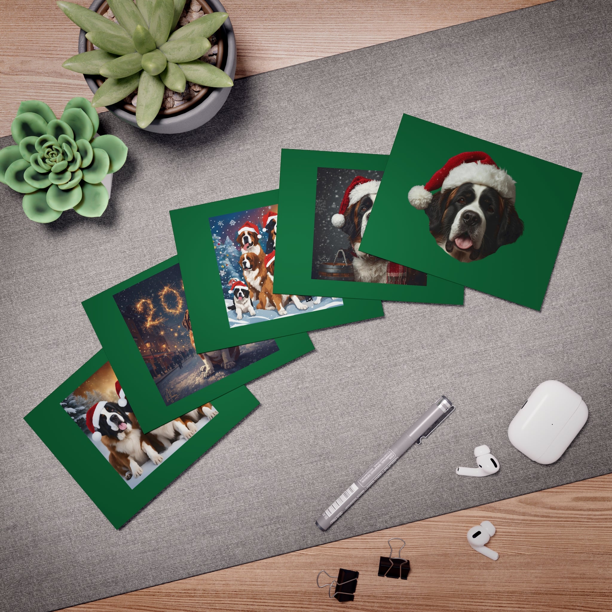 Saint Bernard Christmas-New Year's Cards 5-Pack | Holiday Dog Greeting Cards