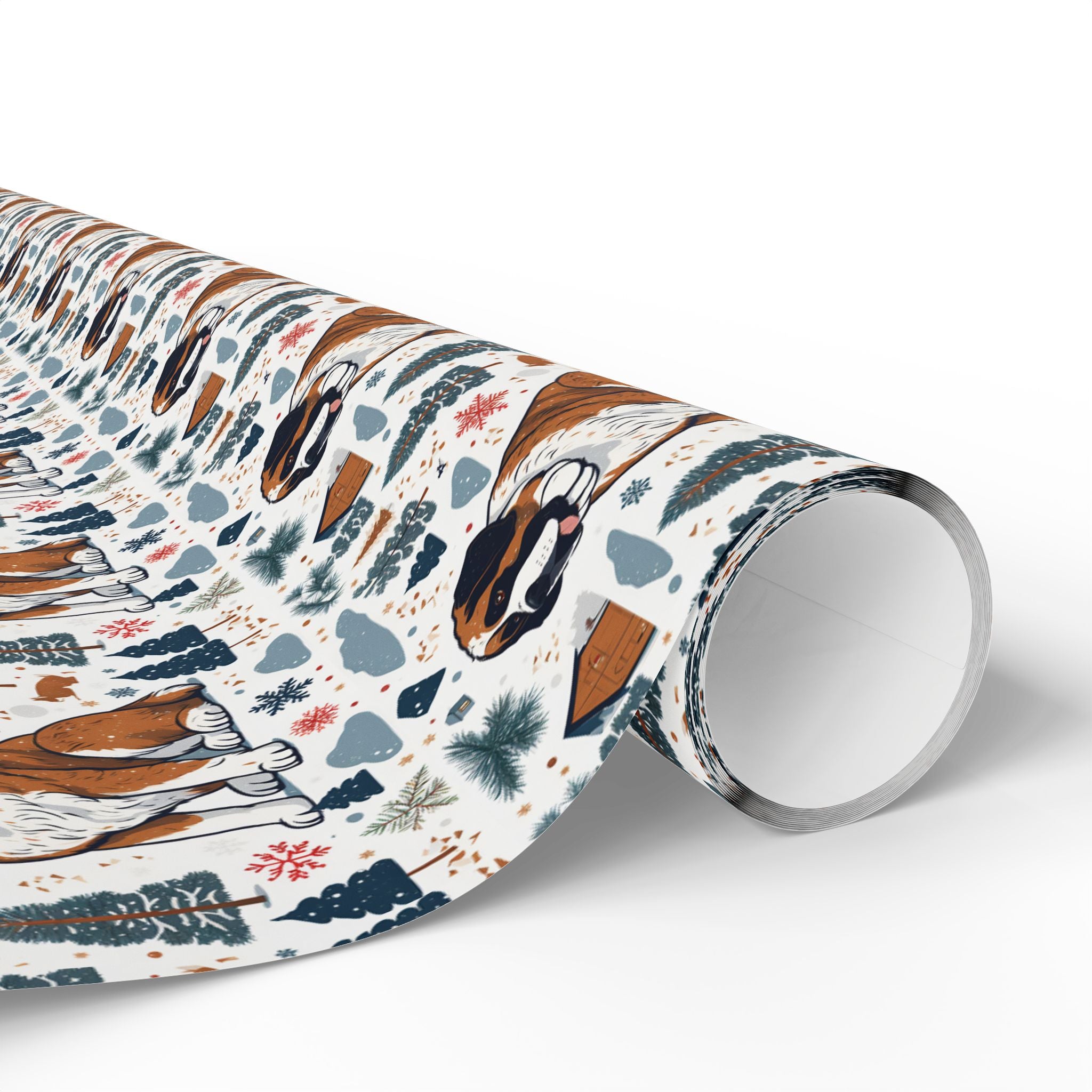 Wrapping Paper Roll — Festive Saint Bernard Pattern Holiday Gift Wrap