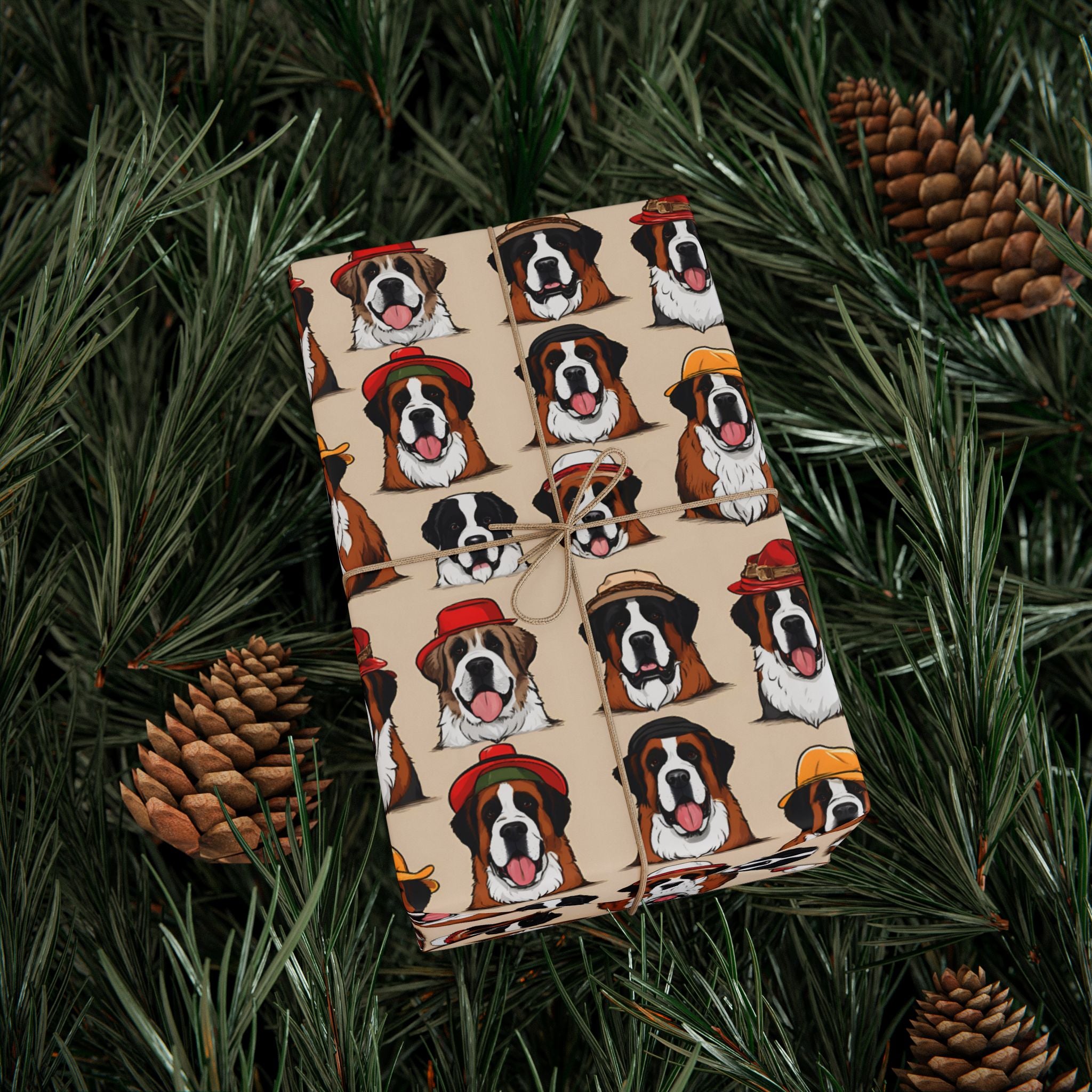 Saint Bernard Wrapping Paper Roll — Festive Saint Bernard Pattern Holiday Gift Wrap