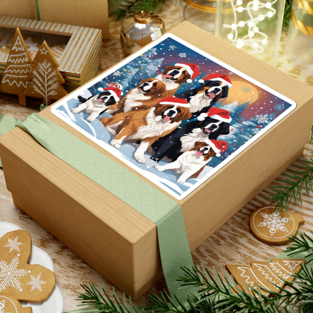 Santa Saint. Pups, & Bernese Sticker — Holiday Kiss-Cut Sticker
