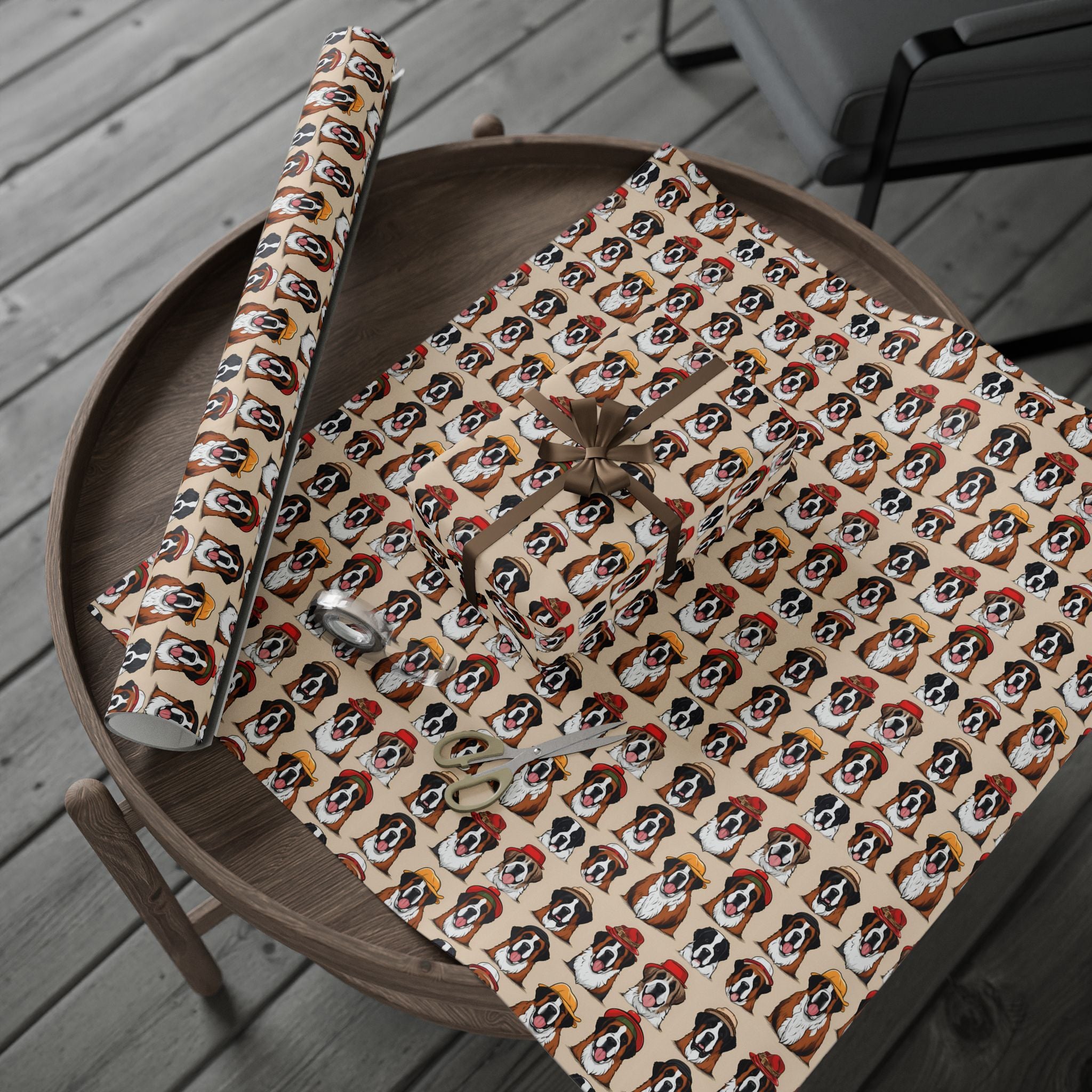 Saint Bernard Wrapping Paper Roll — Festive Saint Bernard Pattern Holiday Gift Wrap