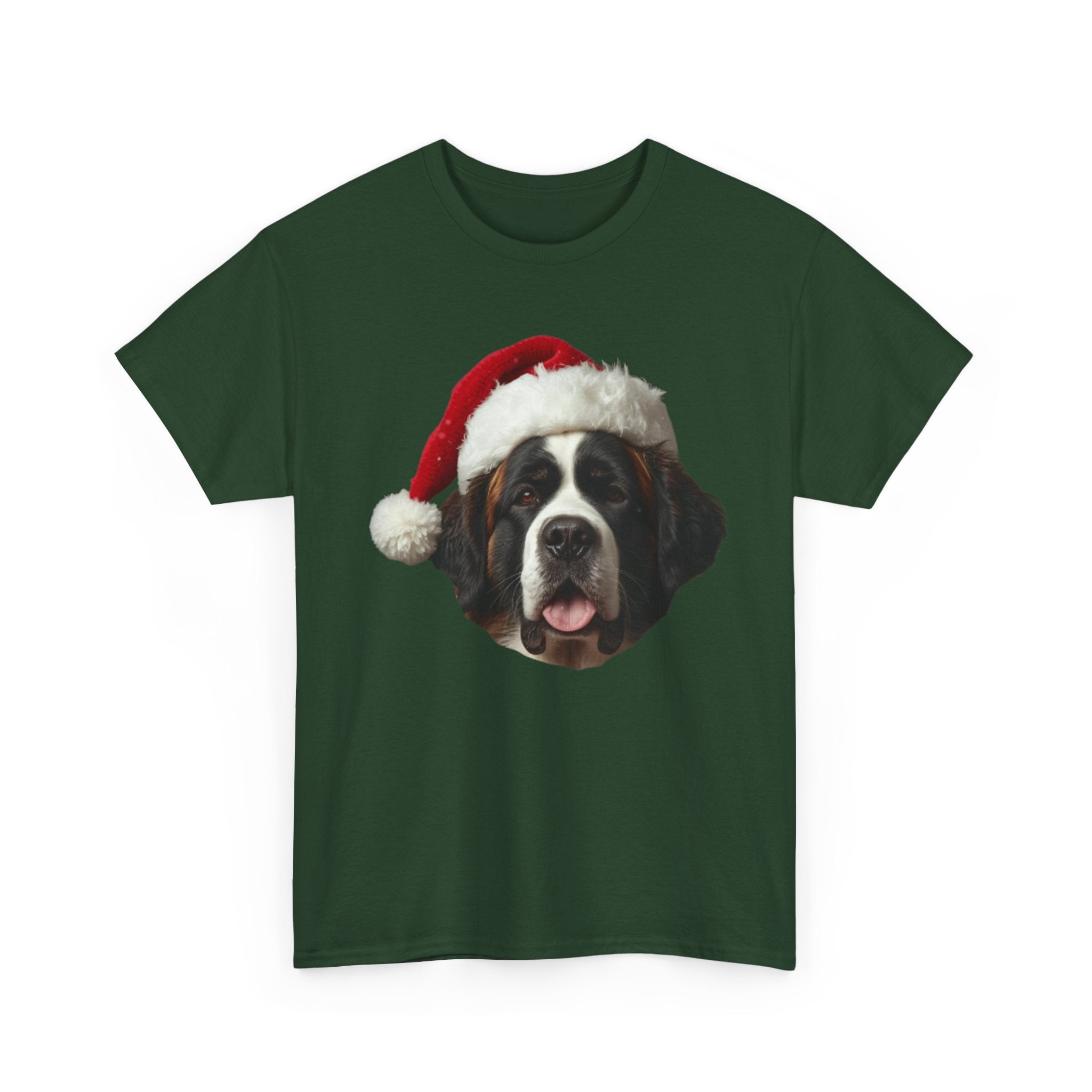 Saint Bernard Christmas Tee – Festive Dog with Santa Hat Holiday T-Shirt