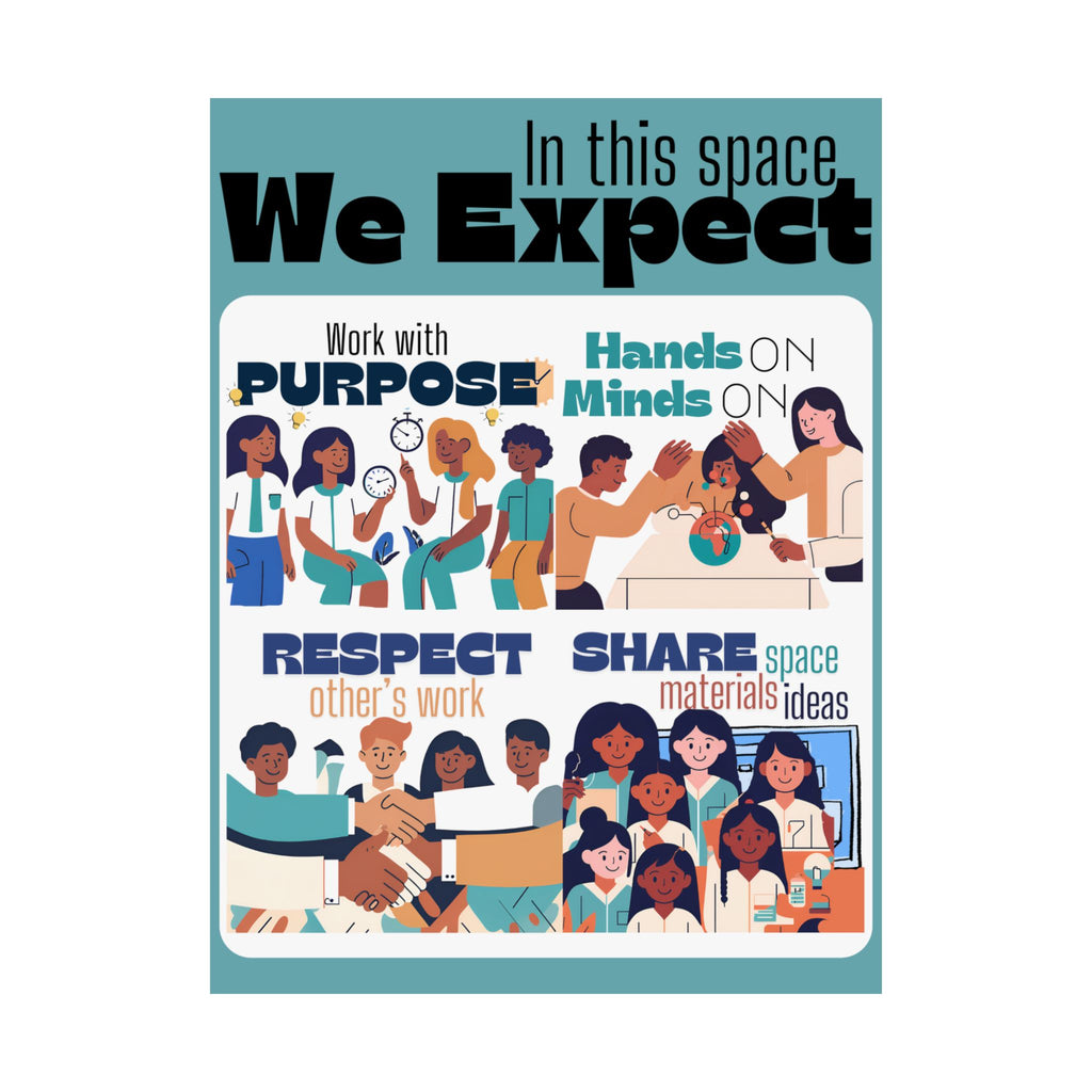 Classroom Expectations Poster — "In This Space We Expect" Matte Vertical Poster (Respect, Purpose, Share, Hands-On)