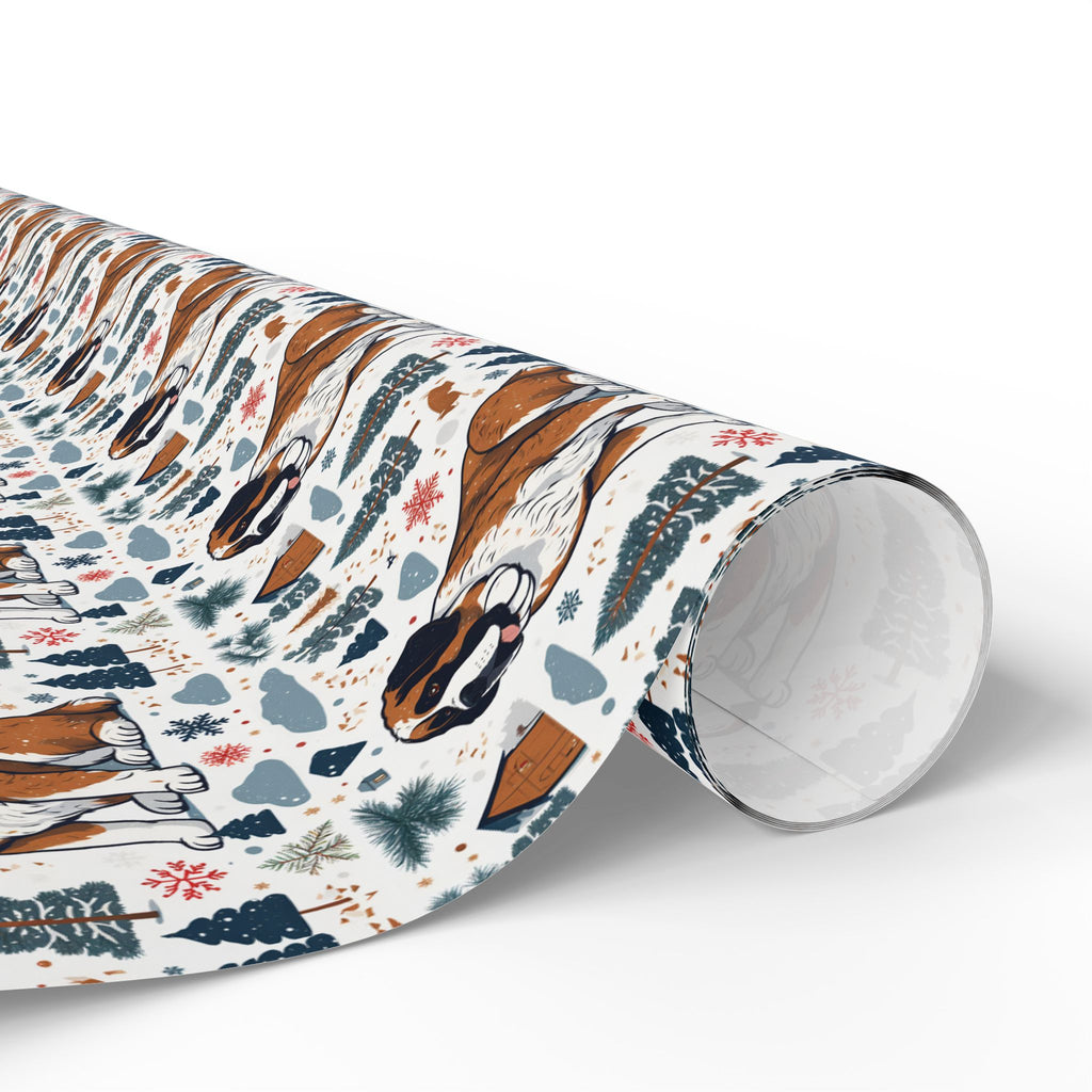 Wrapping Paper Roll — Festive Saint Bernard Pattern Holiday Gift Wrap