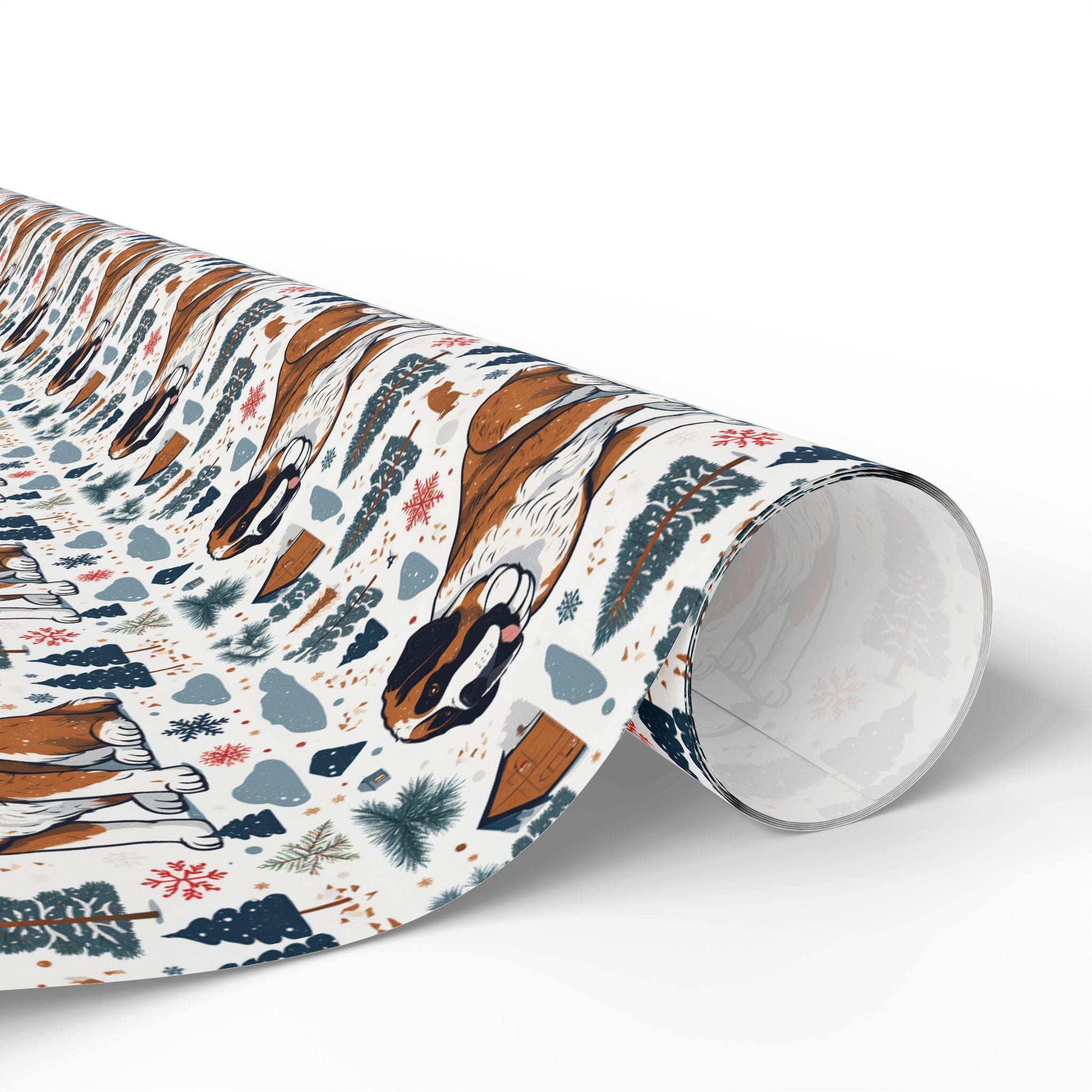 Wrapping Paper Roll — Festive Saint Bernard Pattern Holiday Gift Wrap