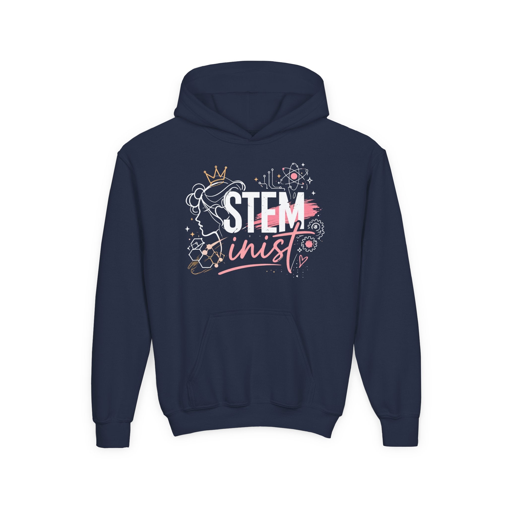 Youth STEMinist Crown Hoodie — Girls Science, Engineering, Math Empowerment Sweatshirt