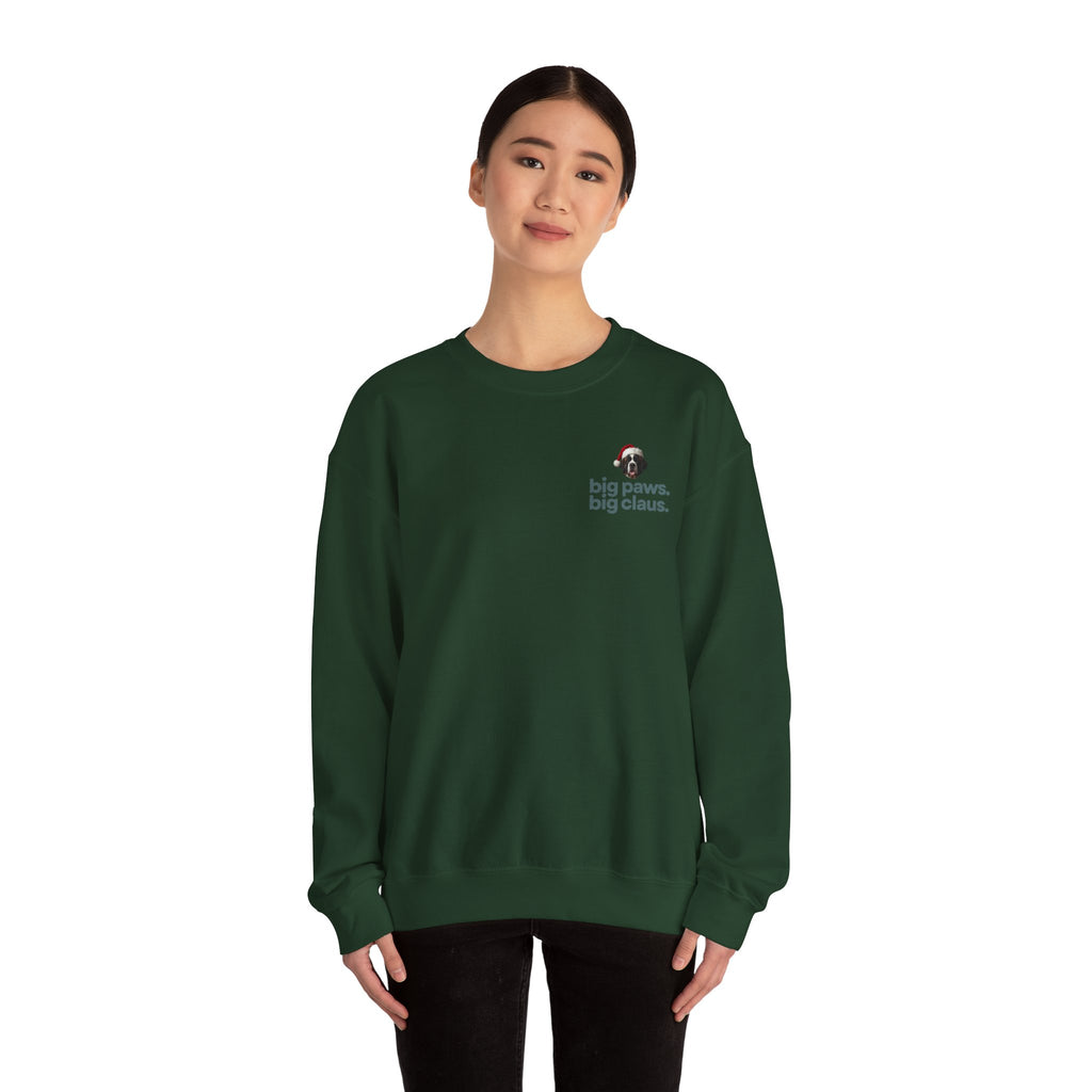 Saint Bernard Christmas Sweatshirt - "big paws, big claus." Holiday Crewneck