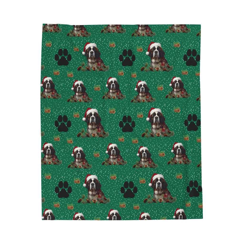 Saint Bernard Paw Print Velveteen Plush Blanket — Cozy Holiday Dog Throw