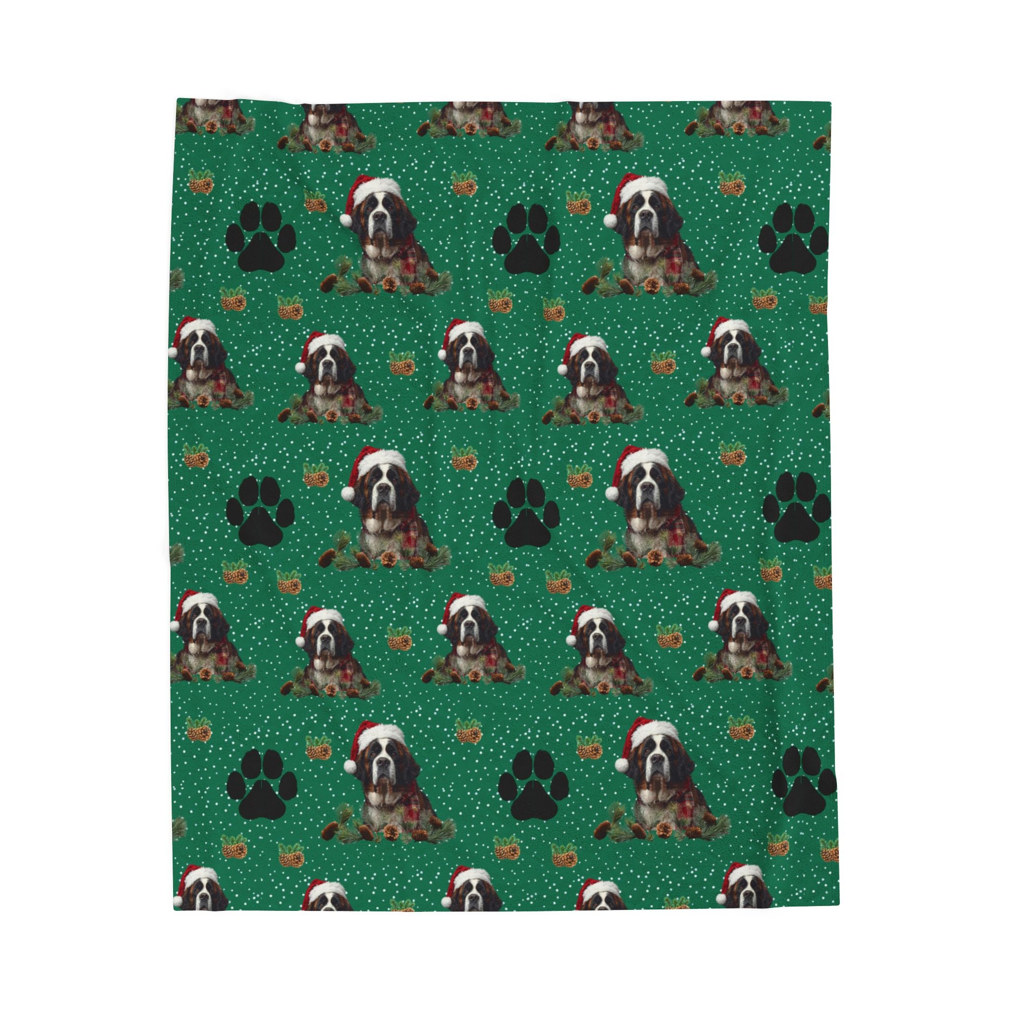 Saint Bernard Paw Print Velveteen Plush Blanket — Cozy Holiday Dog Throw