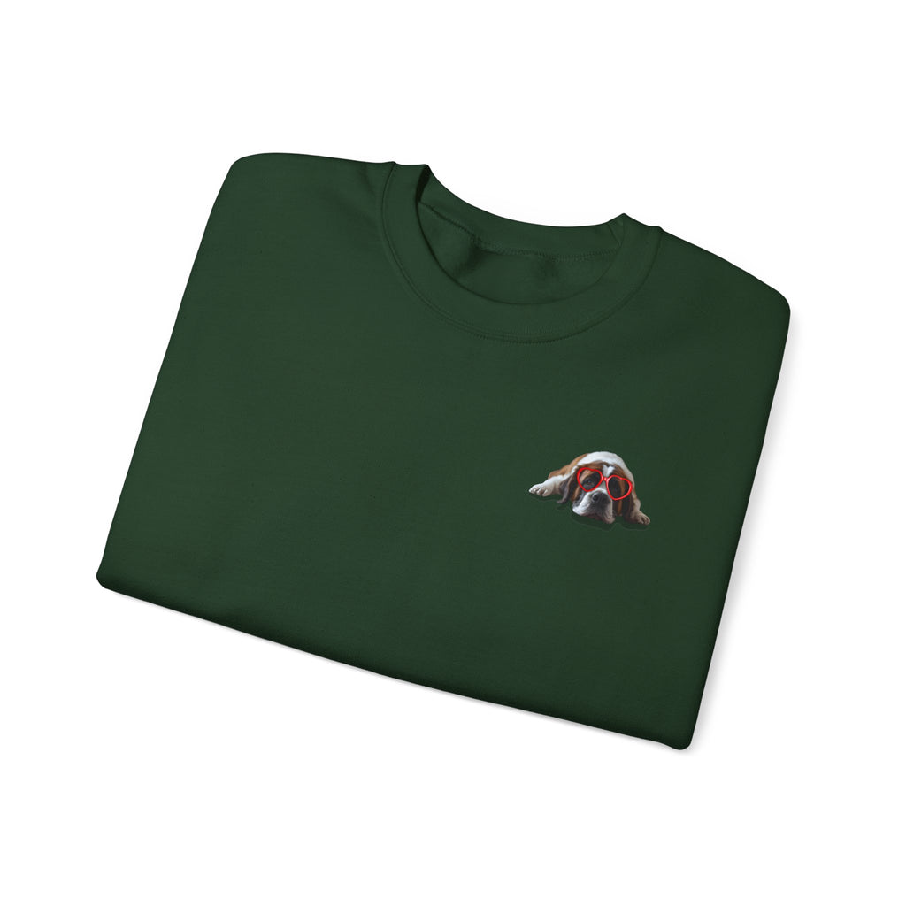 Saint Bernard Heart Glasses Sweatshirt - "big dog. big heart." Crewneck