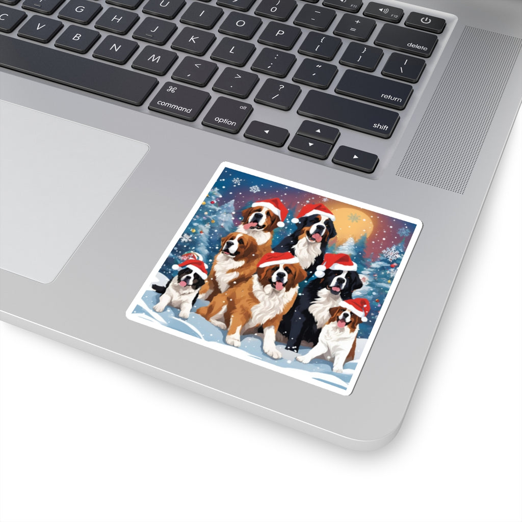 Santa Saint. Pups, & Bernese Sticker — Holiday Kiss-Cut Sticker