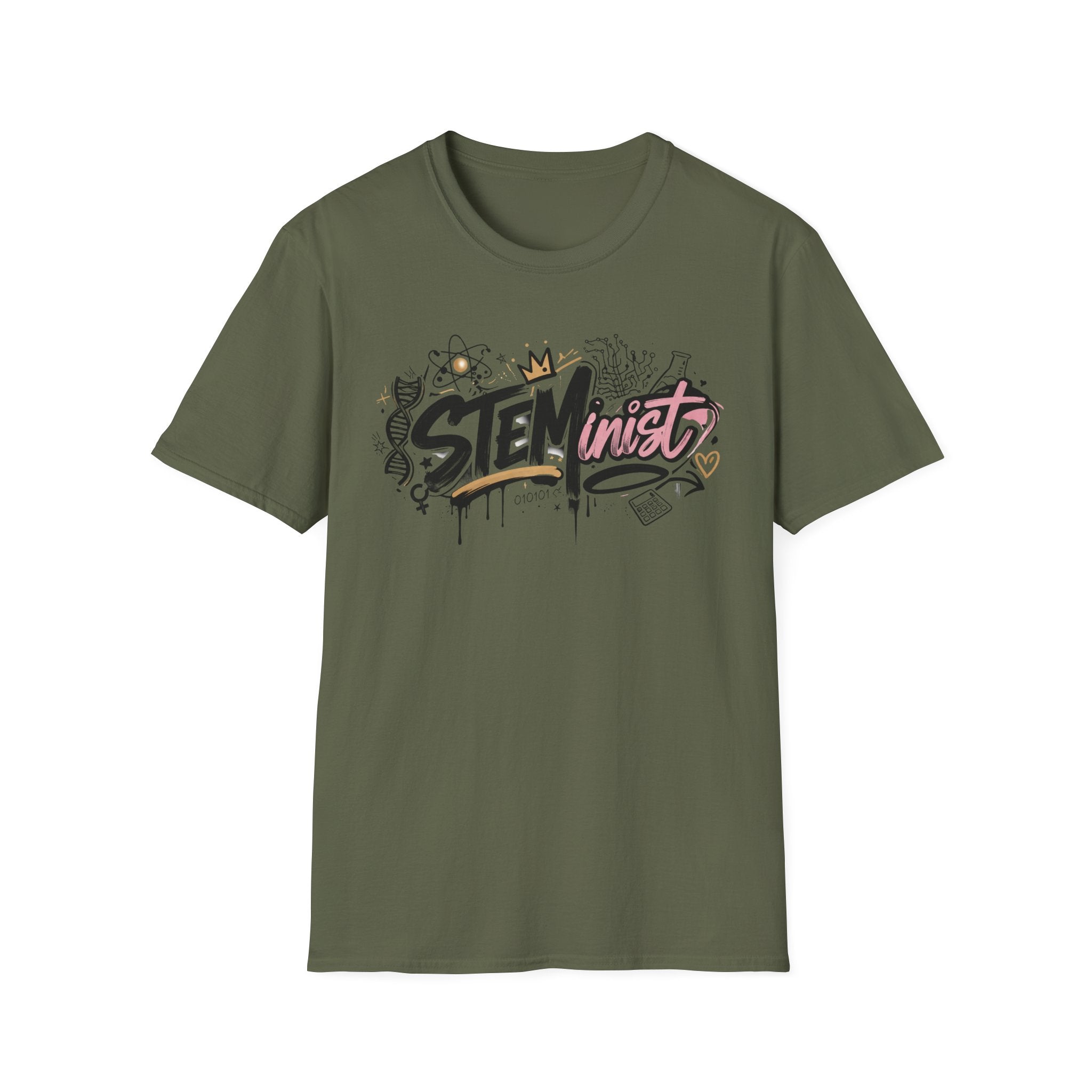 Adult STEMinist Graffiti T-Shirt — Feminist Science Design for Women in STEM