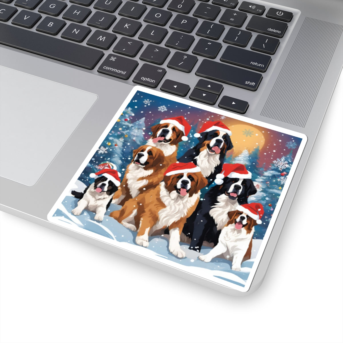 Santa Saint. Pups, & Bernese Sticker — Holiday Kiss-Cut Sticker