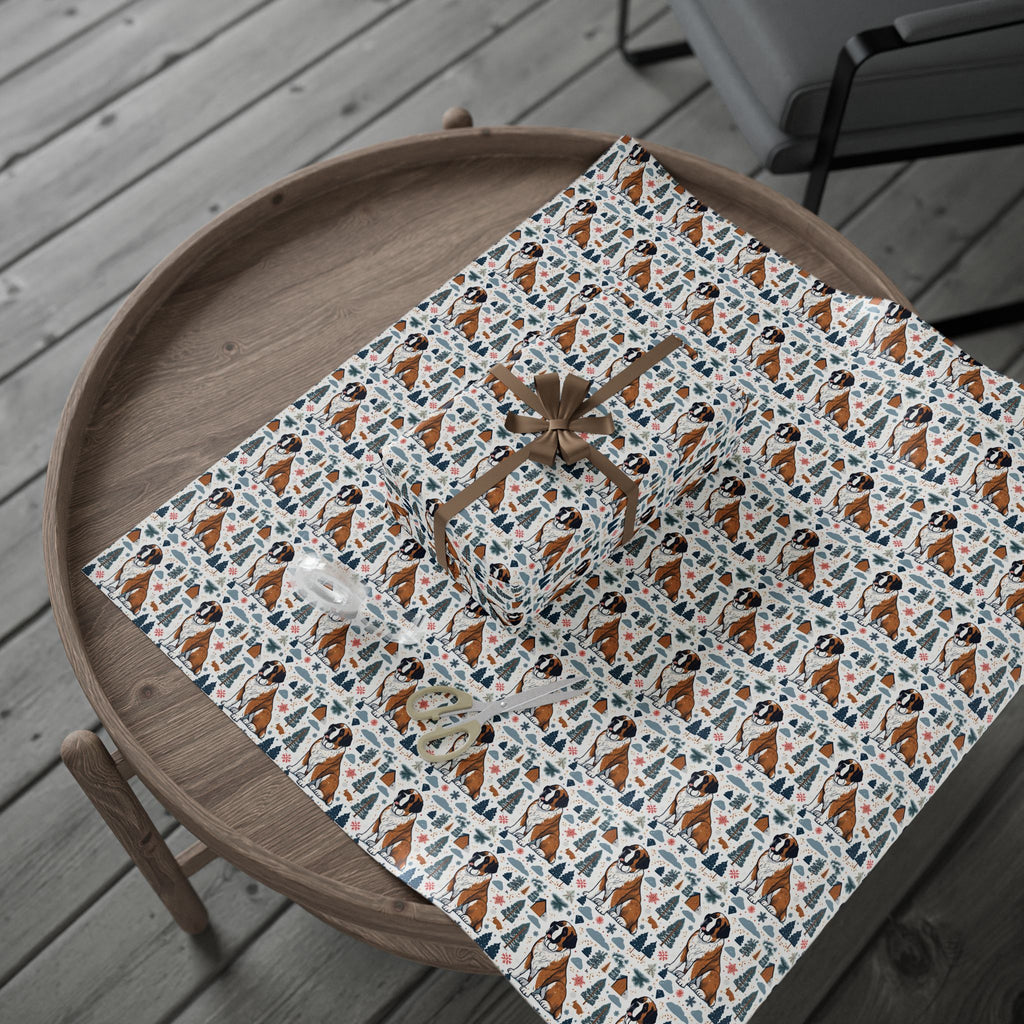 Wrapping Paper Roll — Festive Saint Bernard Pattern Holiday Gift Wrap