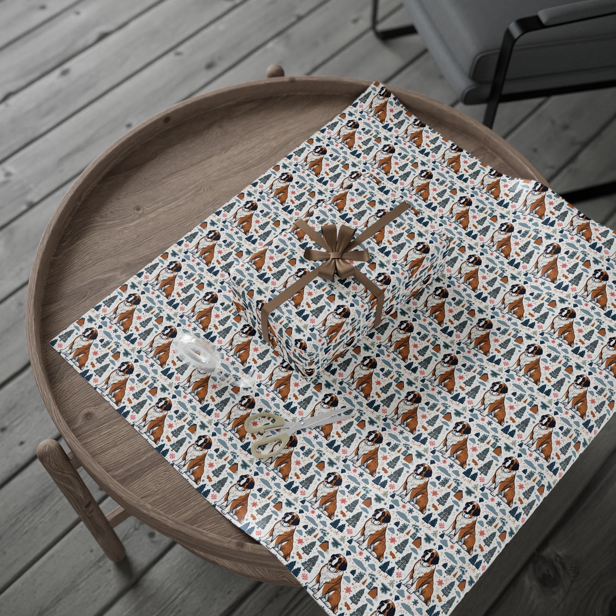 Wrapping Paper Roll — Festive Saint Bernard Pattern Holiday Gift Wrap