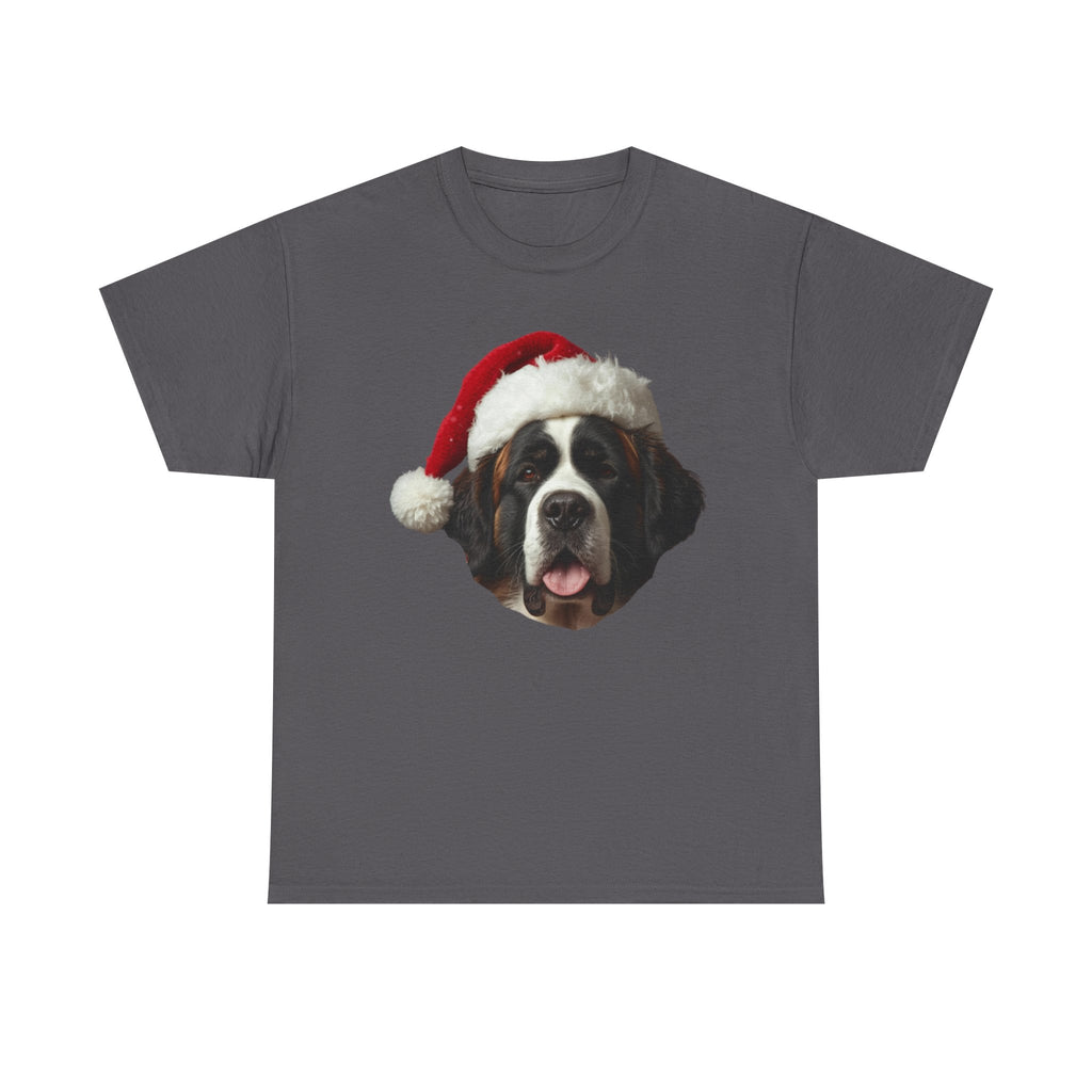 Saint Bernard Christmas Tee – Festive Dog with Santa Hat Holiday T-Shirt