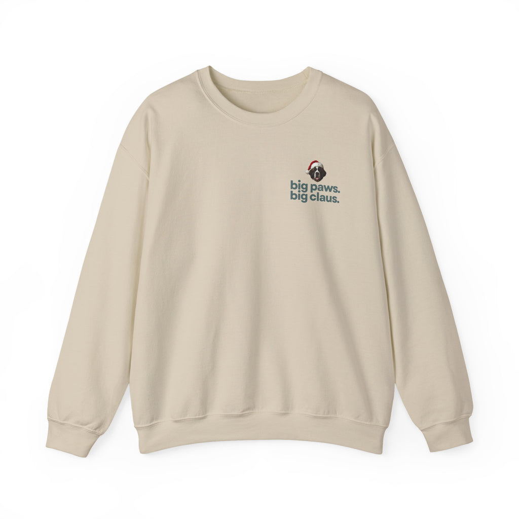 Saint Bernard Christmas Sweatshirt - "big paws, big claus." Holiday Crewneck