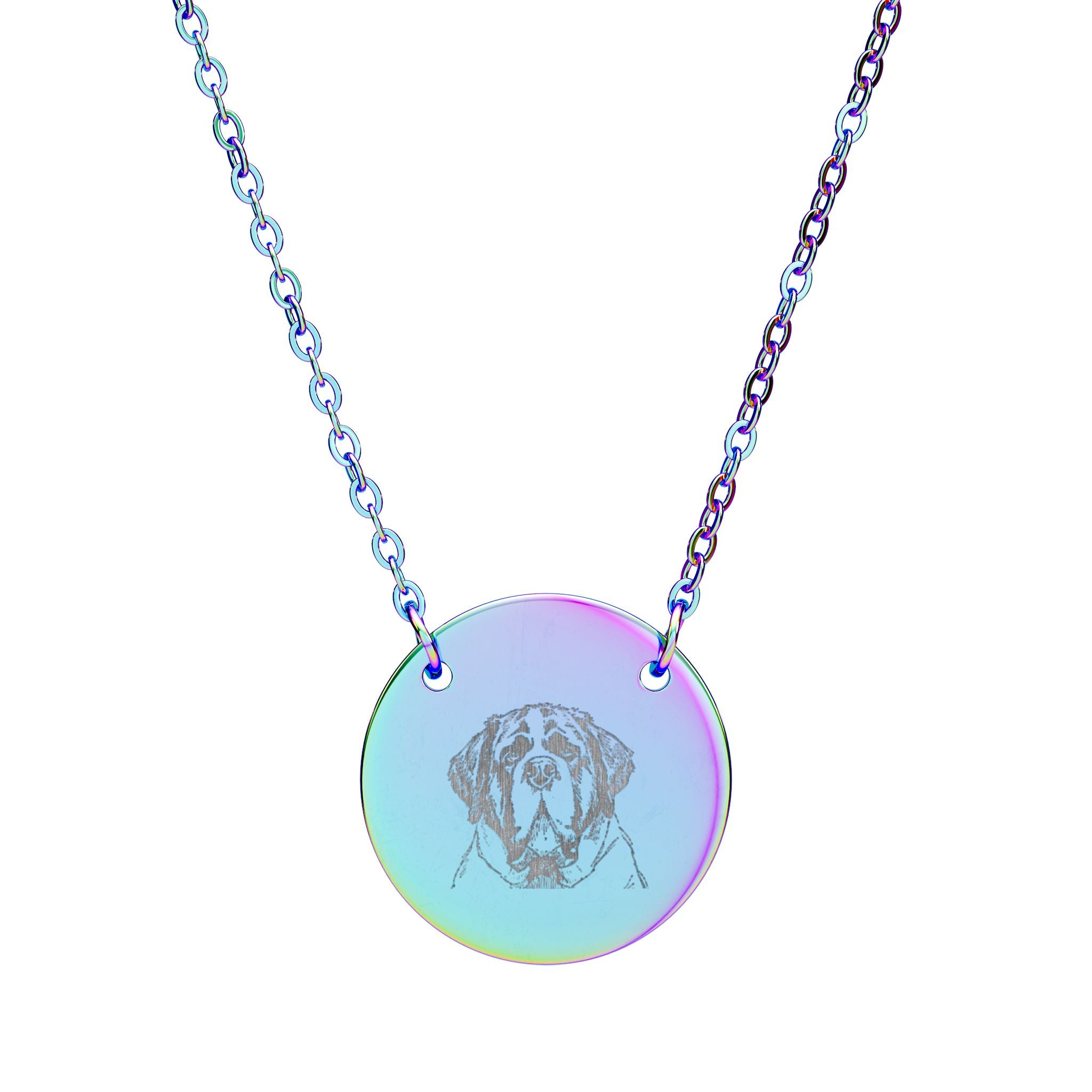 Engraved Dog Saint Bernard Circle Necklace
