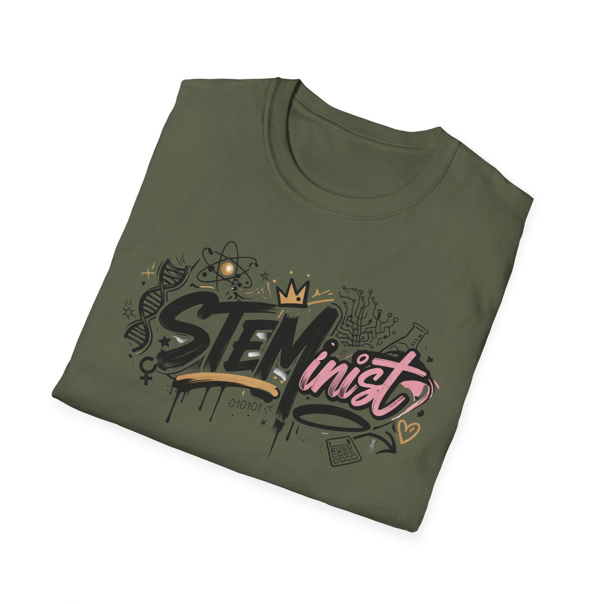 Adult STEMinist Graffiti T-Shirt — Feminist Science Design for Women in STEM