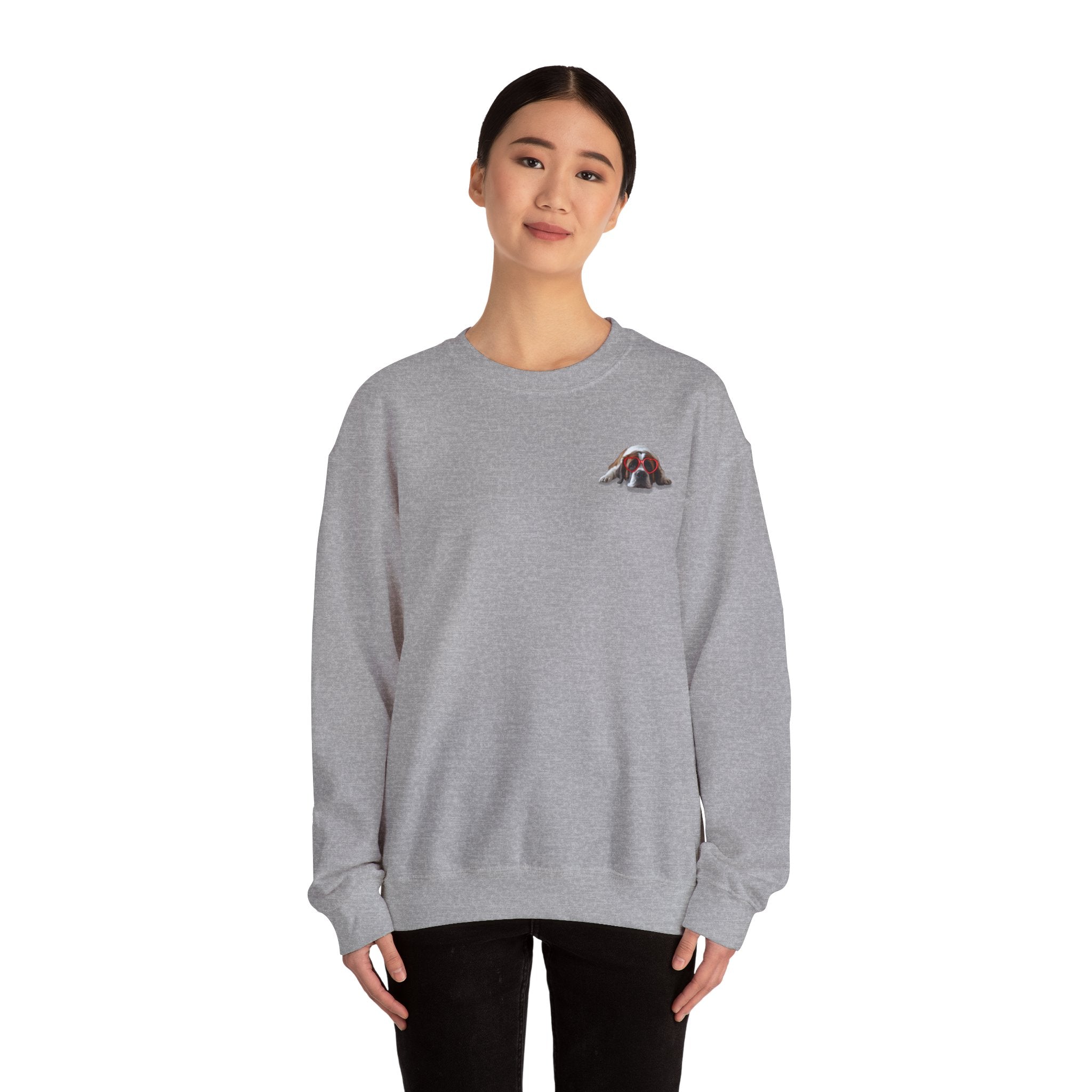 Saint Bernard Heart Glasses Sweatshirt - "big dog. big heart." Crewneck