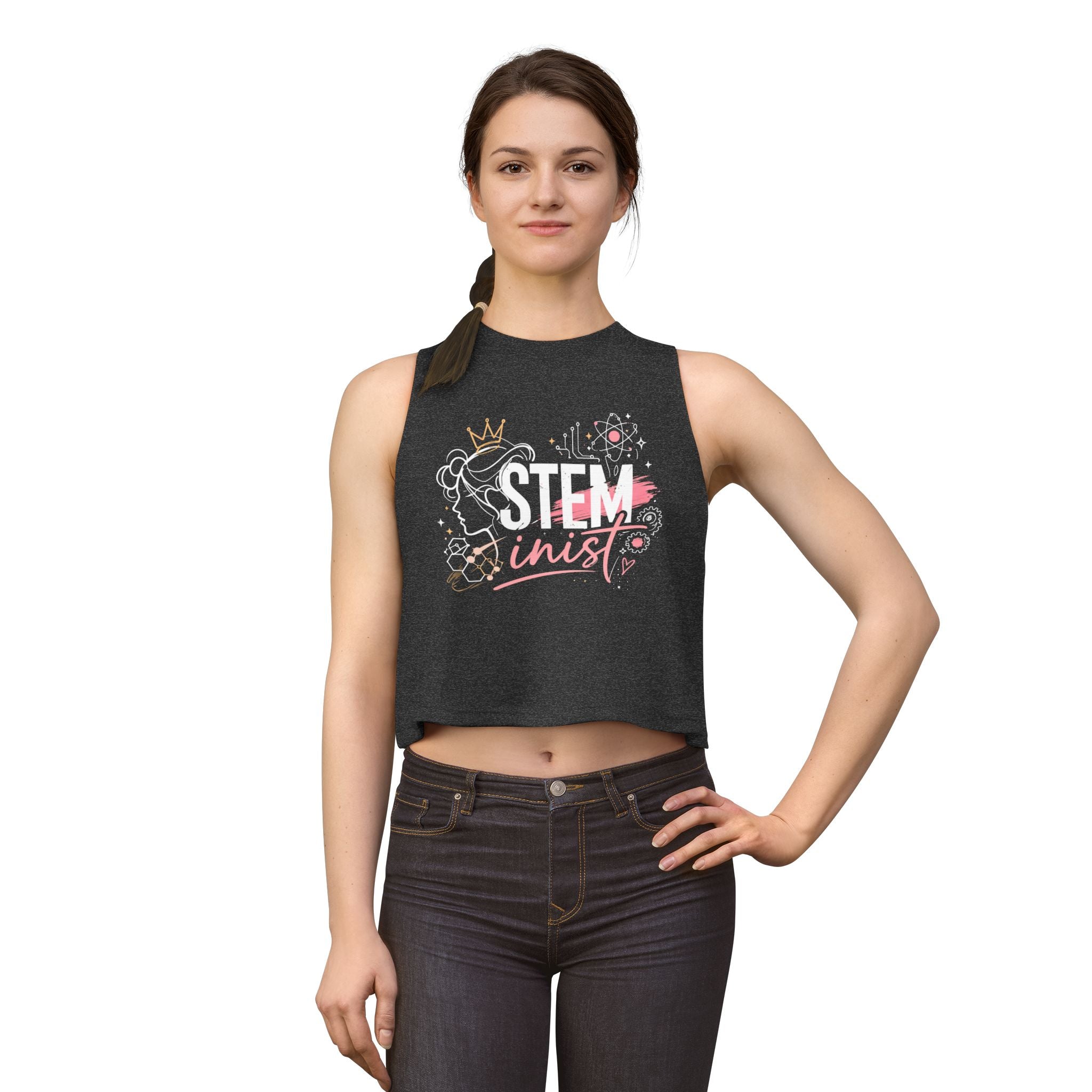 STEMinist Crown Women's Crop Top Feminist Science Graphic Tank for Girls, Engineers & STEM Students