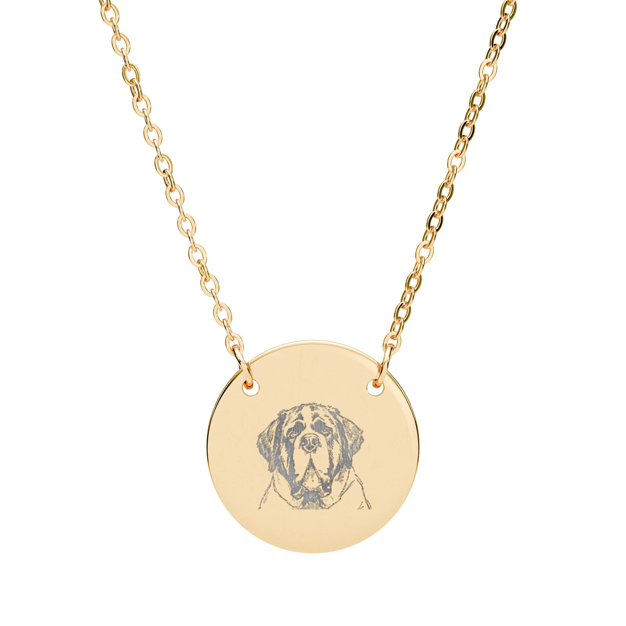 Engraved Dog Saint Bernard Circle Necklace