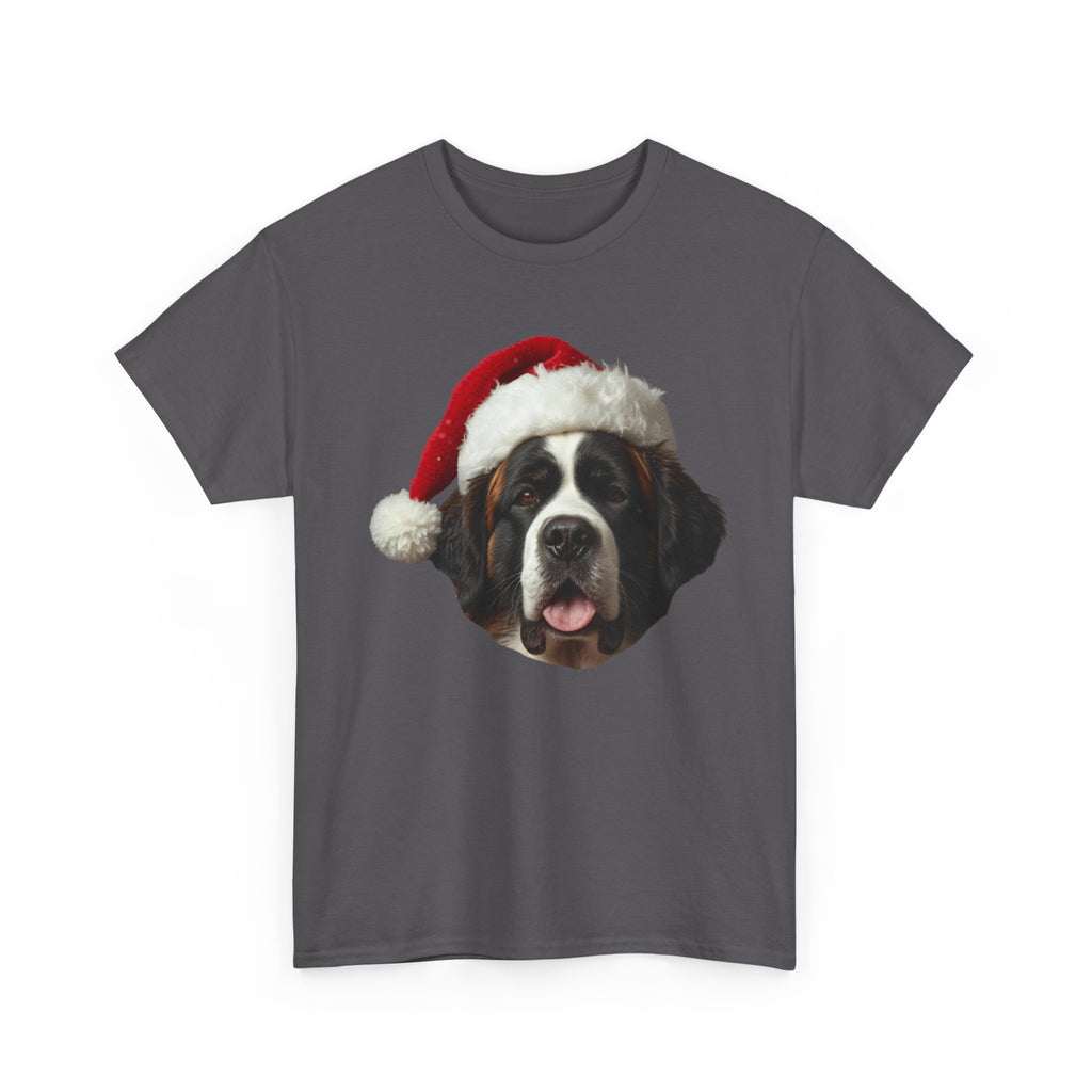 Saint Bernard Christmas Tee – Festive Dog with Santa Hat Holiday T-Shirt