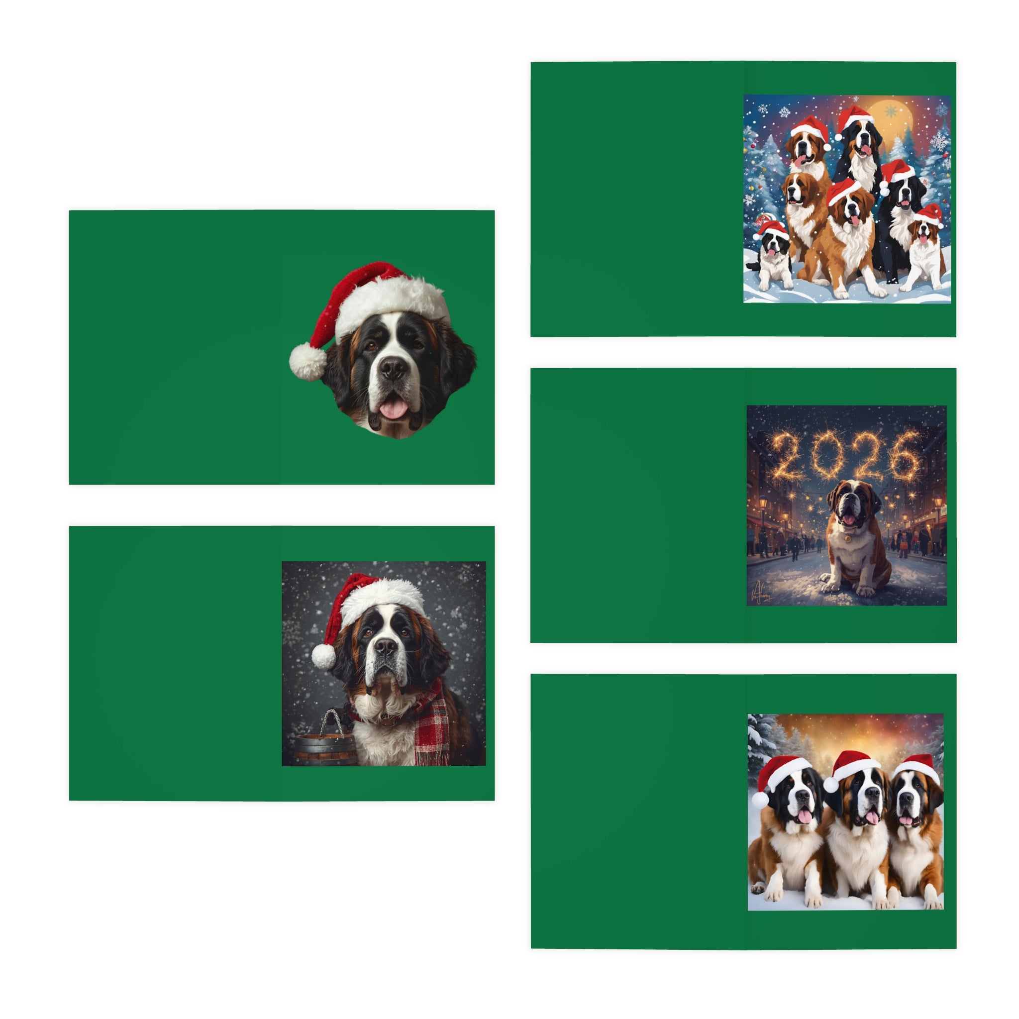 Saint Bernard Christmas-New Year's Cards 5-Pack | Holiday Dog Greeting Cards