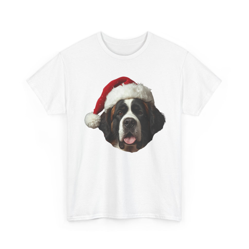 Saint Bernard Christmas Tee – Festive Dog with Santa Hat Holiday T-Shirt