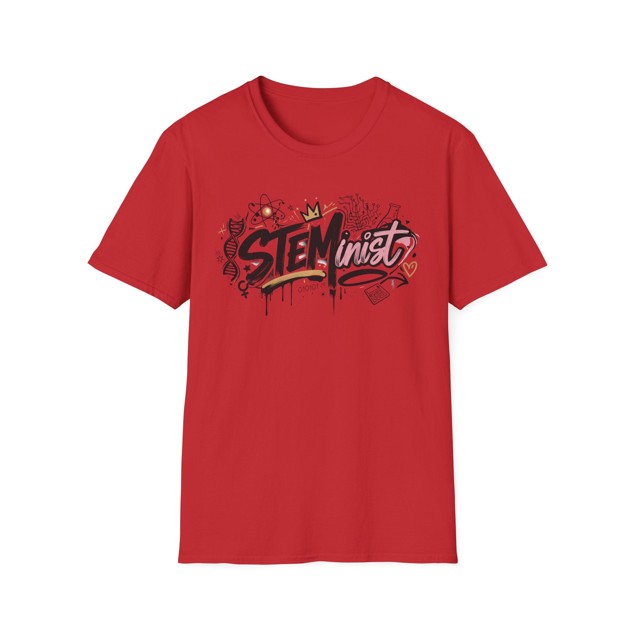 Adult STEMinist Graffiti T-Shirt — Feminist Science Design for Women in STEM
