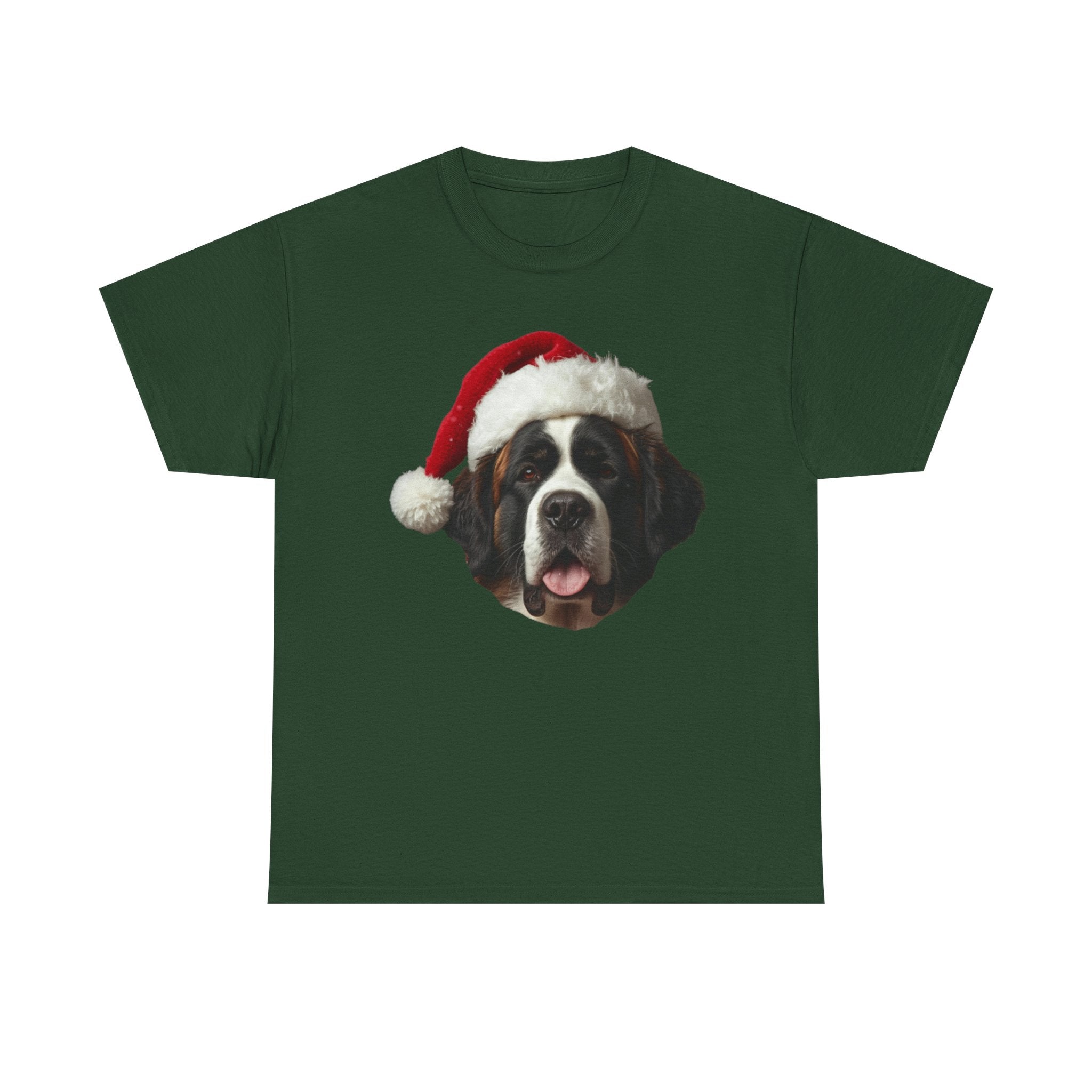 Saint Bernard Christmas Tee – Festive Dog with Santa Hat Holiday T-Shirt