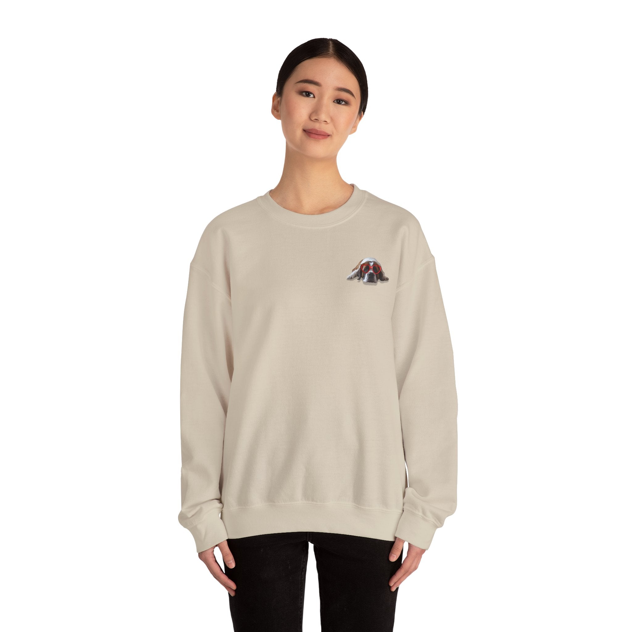 Saint Bernard Heart Glasses Sweatshirt - "big dog. big heart." Crewneck