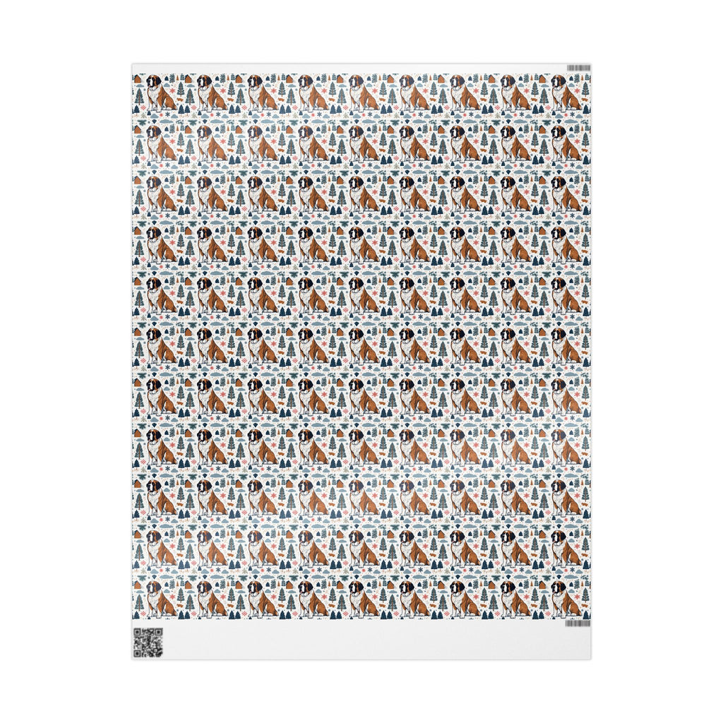 Wrapping Paper Roll — Festive Saint Bernard Pattern Holiday Gift Wrap