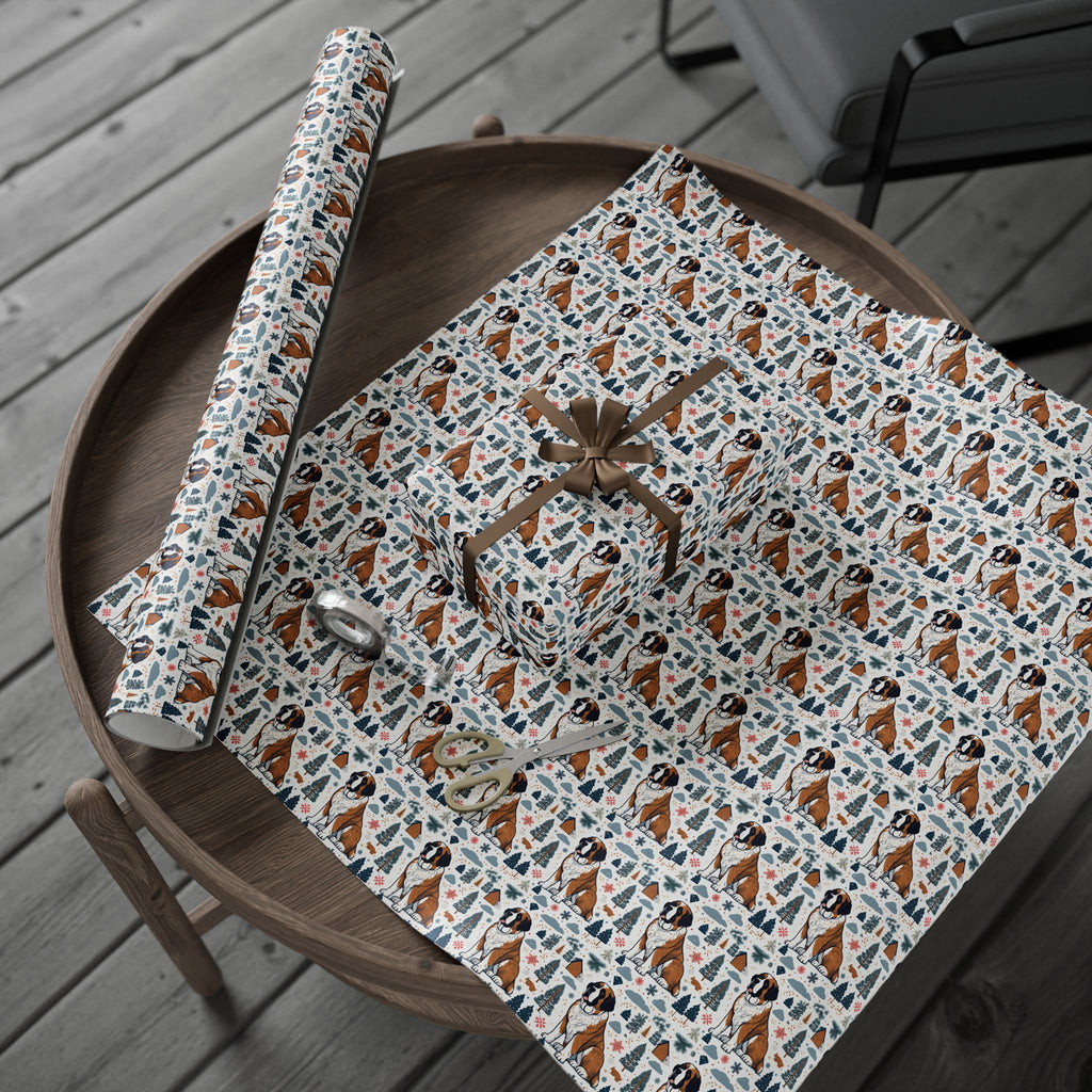 Wrapping Paper Roll — Festive Saint Bernard Pattern Holiday Gift Wrap