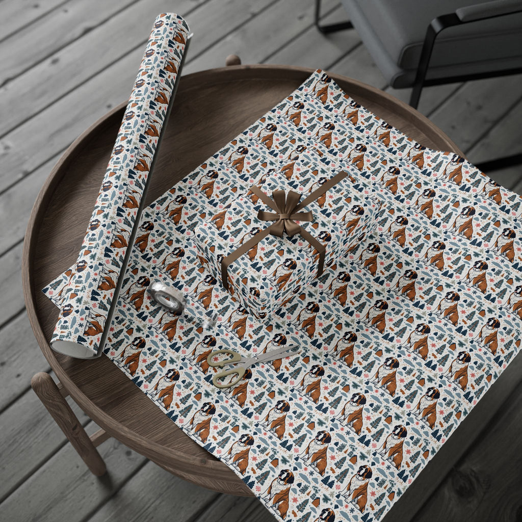 Wrapping Paper Roll — Festive Saint Bernard Pattern Holiday Gift Wrap