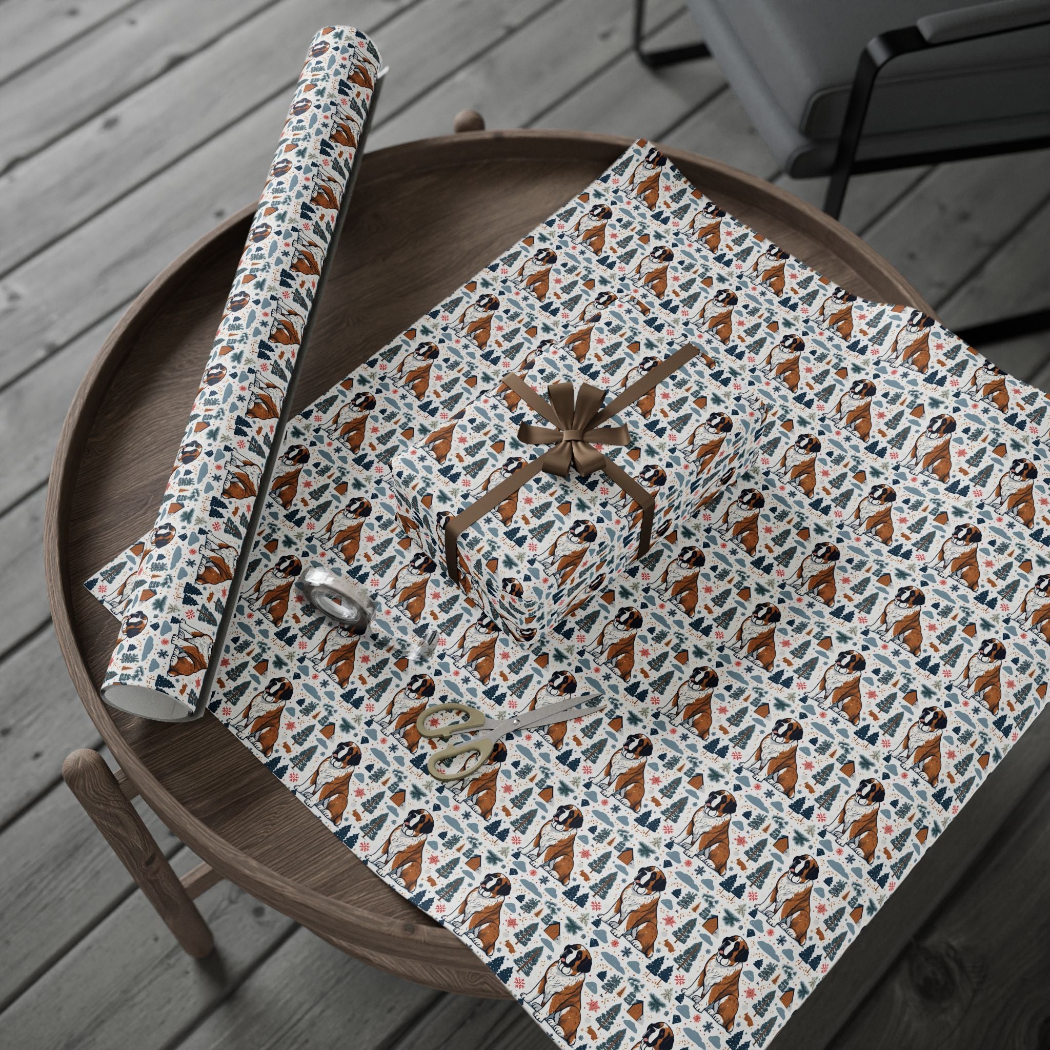 Wrapping Paper Roll — Festive Saint Bernard Pattern Holiday Gift Wrap