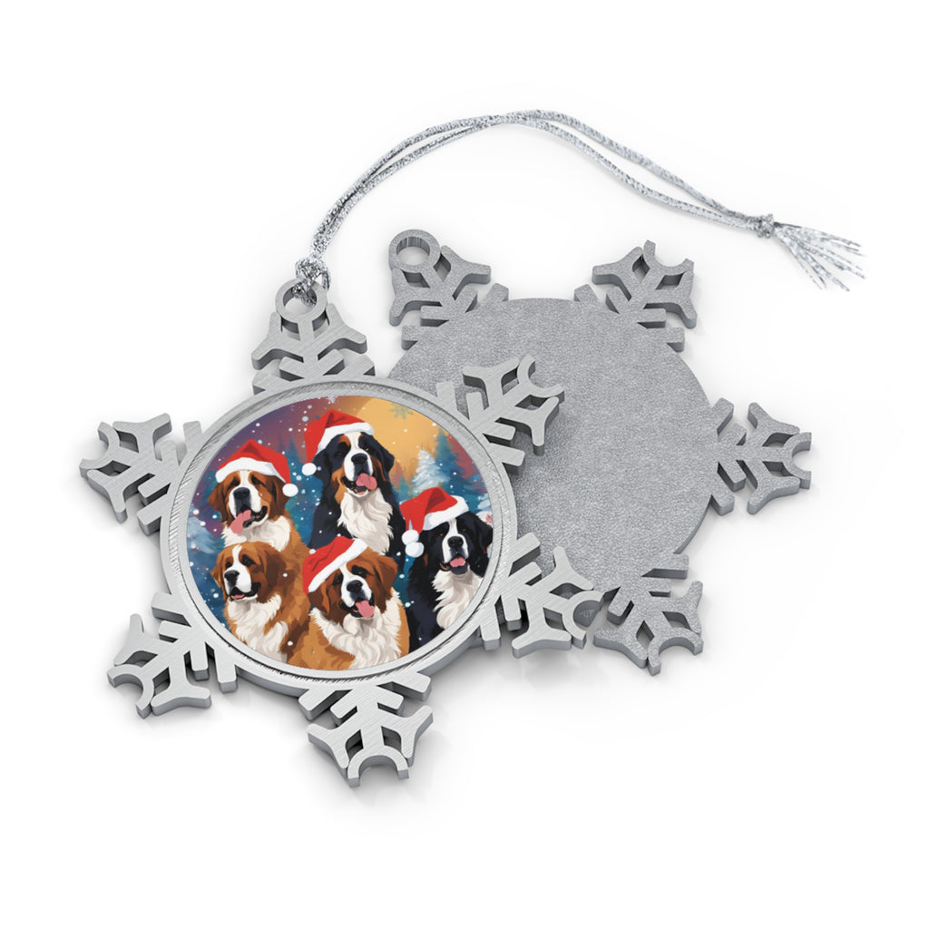 Santa Saints & Bernese-- Pewter Snowflake Photo Ornament