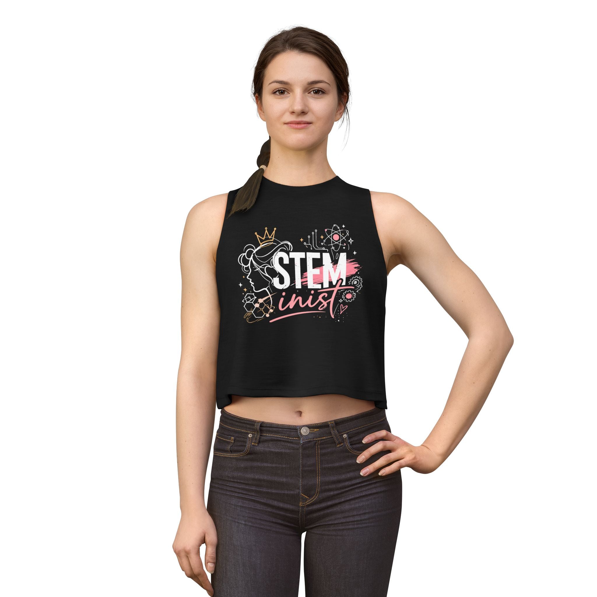 STEMinist Crown Women's Crop Top Feminist Science Graphic Tank for Girls, Engineers & STEM Students