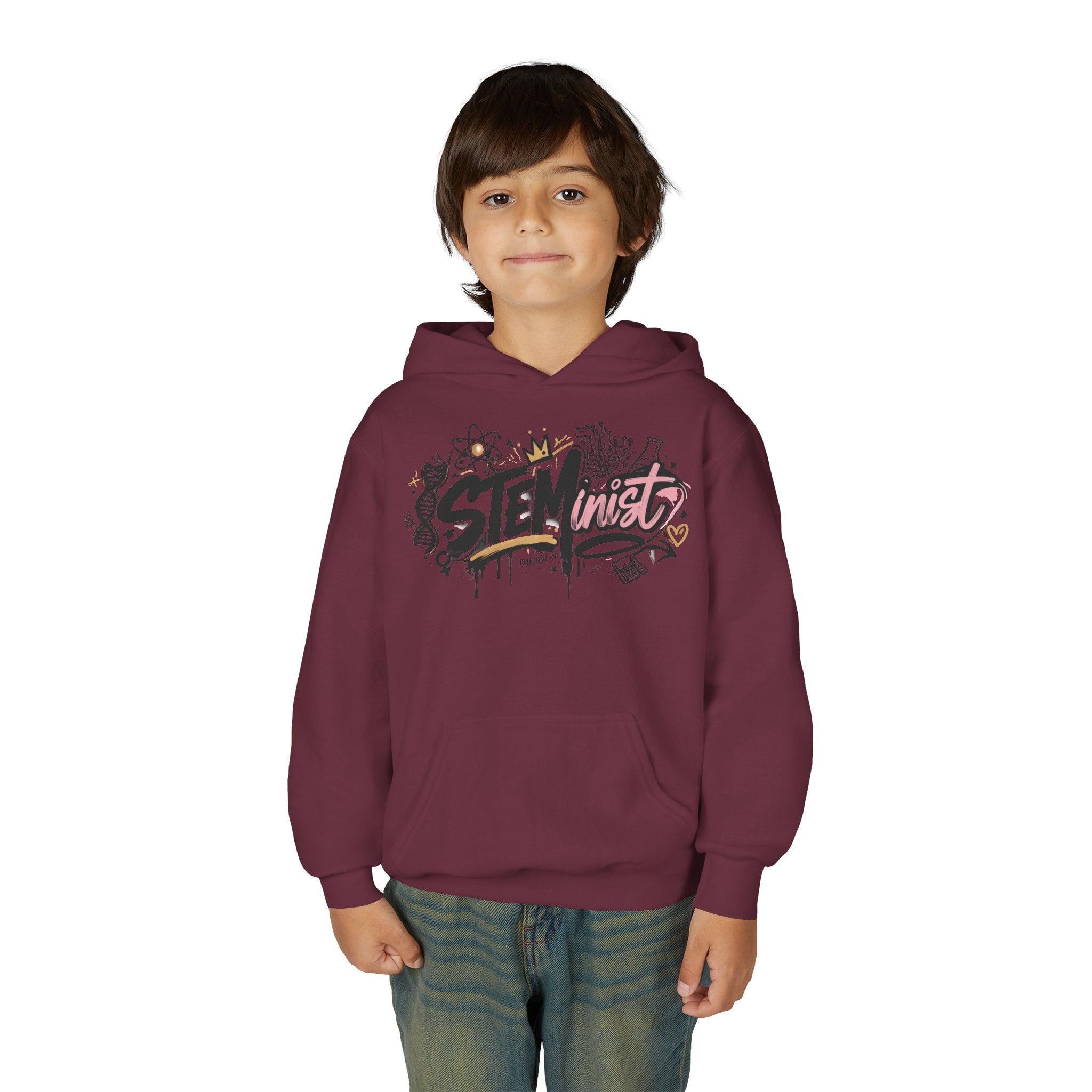 Youth STEMinist Graftti Hoodie — Girls Science, Engineering, Math Empowerment Sweatshirt
