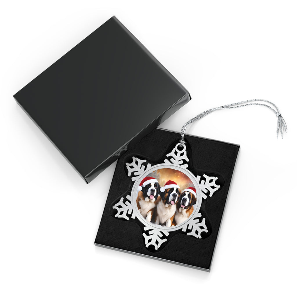 Santa Saint Bernard -- Pewter Snowflake Photo Ornament