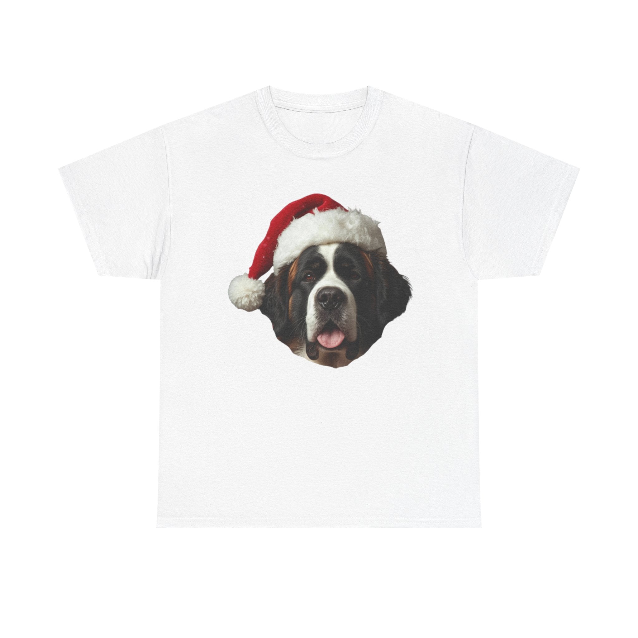 Saint Bernard Christmas Tee – Festive Dog with Santa Hat Holiday T-Shirt