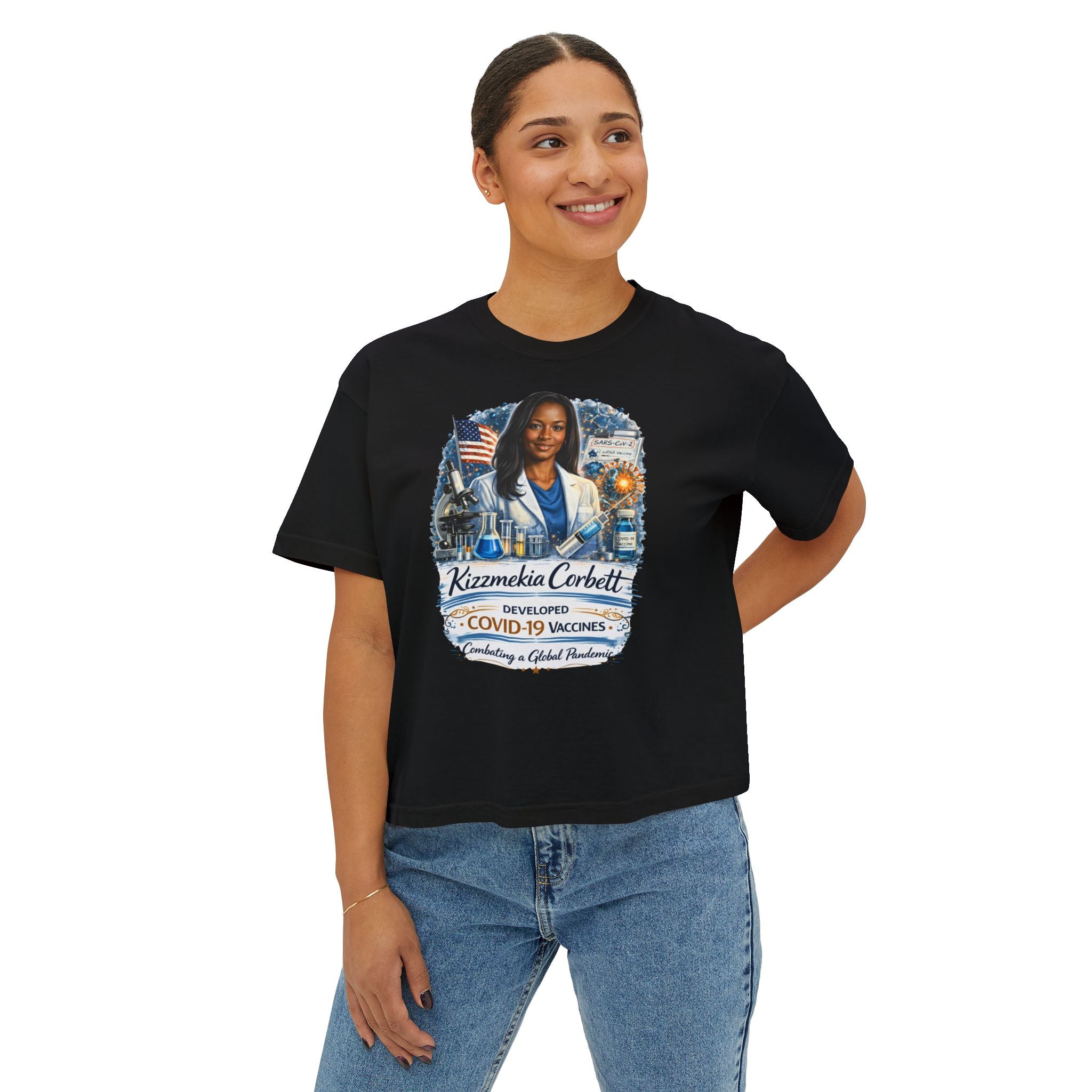 Kizzmekia Corbett Immunologist Tribute Boxy Graphic Tee