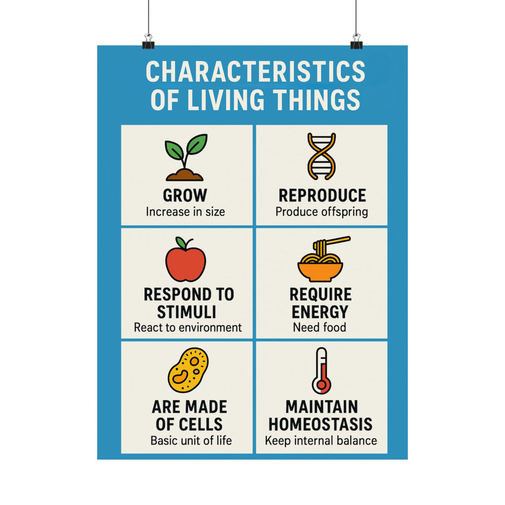Characteristics of Living Things Educational Poster — Science Classroom Chart
