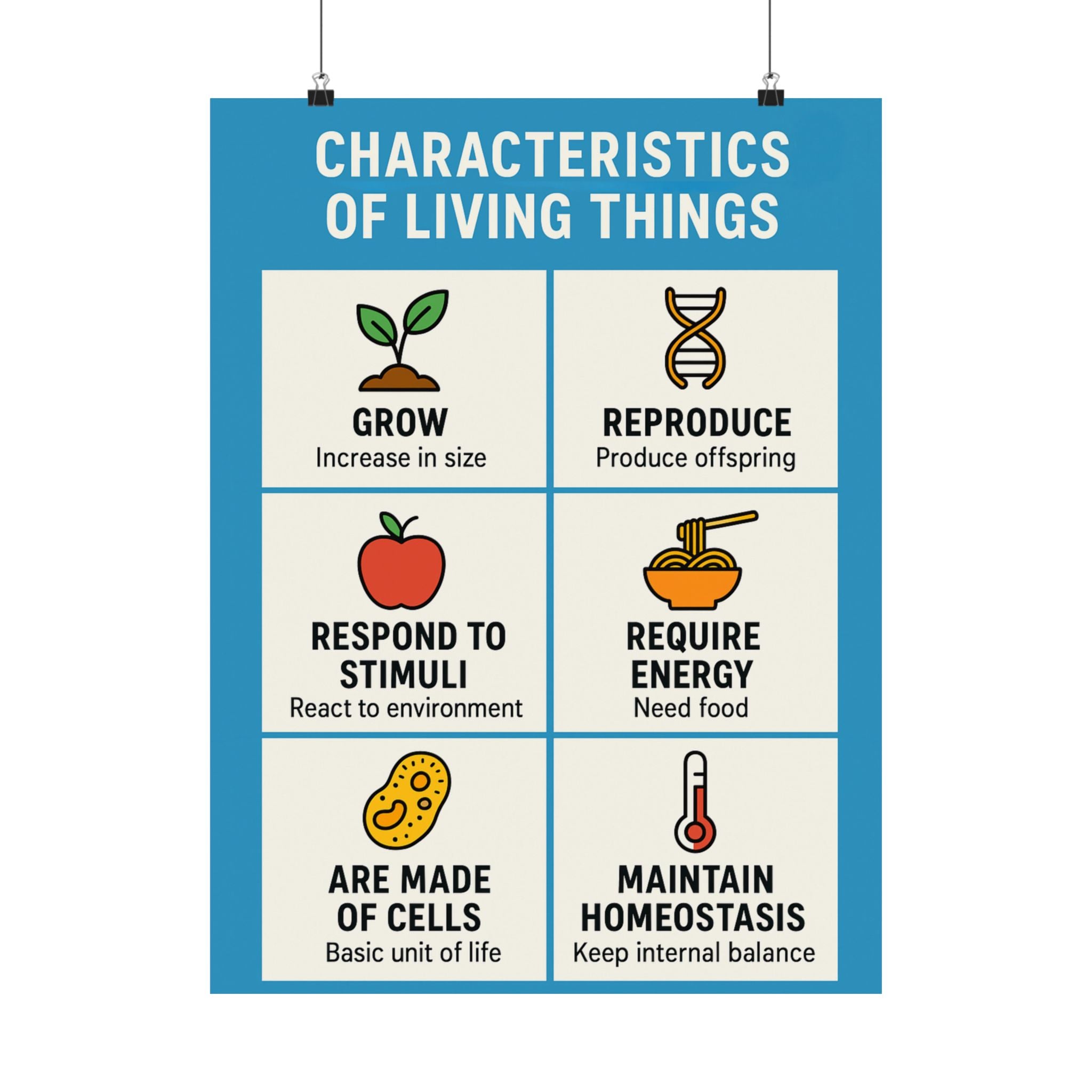 Characteristics of Living Things Educational Poster — Science Classroom Chart