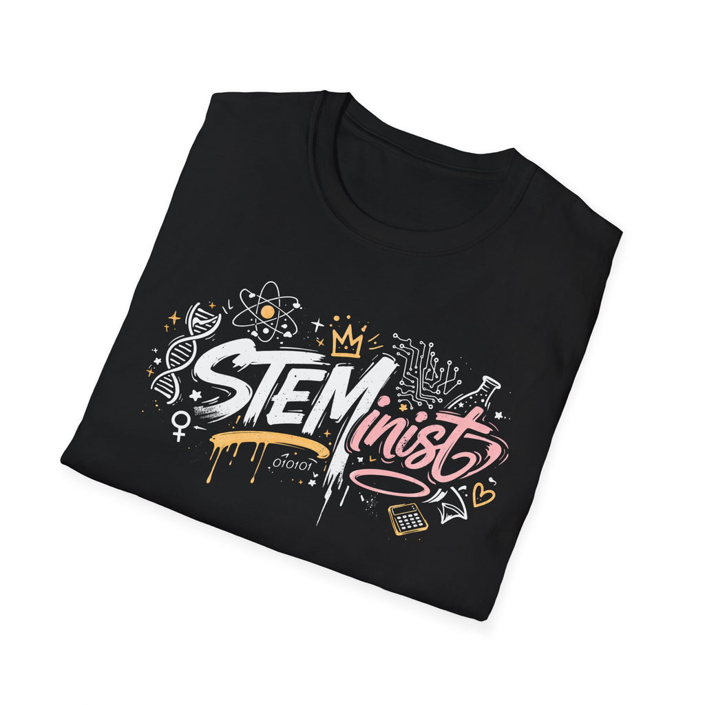 Adult STEMinist Graffiti T-Shirt — Feminist Science Design for Women in STEM