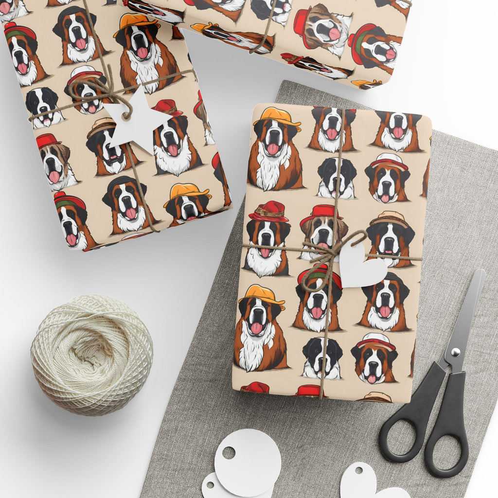 Saint Bernard Wrapping Paper Roll — Festive Saint Bernard Pattern Holiday Gift Wrap