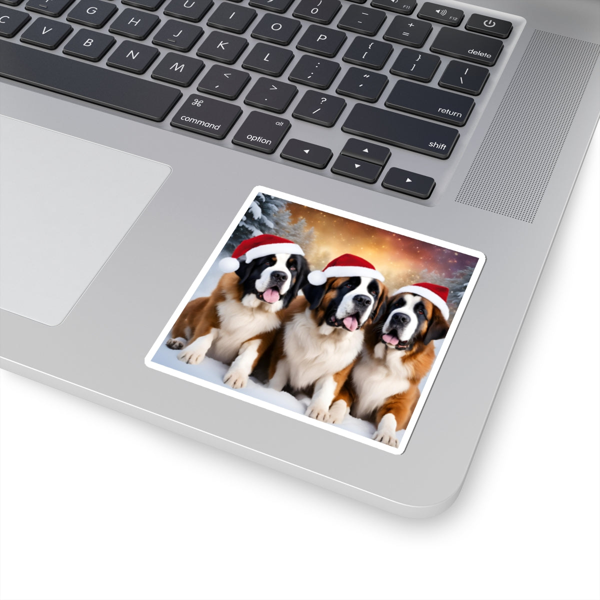 Saint Bernard Dogs in Santa Hats Christmas Sticker — Festive Holiday Kiss-Cut Sticker