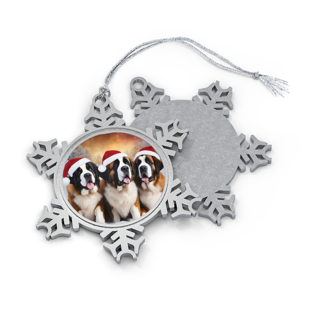 Santa Saint Bernard -- Pewter Snowflake Photo Ornament