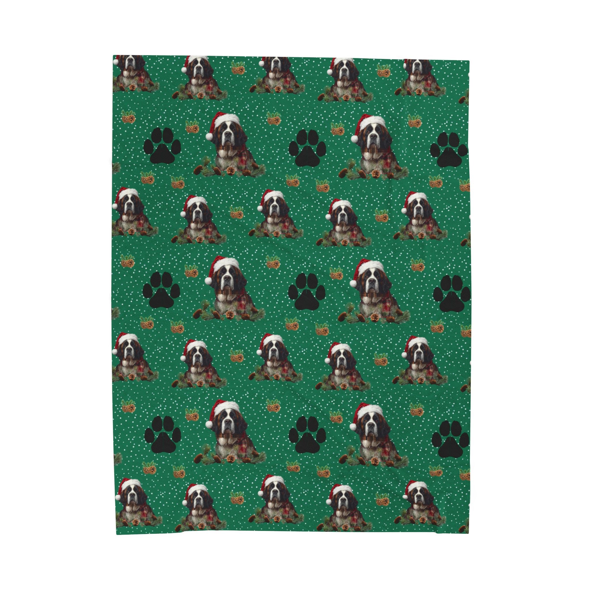 Saint Bernard Paw Print Velveteen Plush Blanket — Cozy Holiday Dog Throw