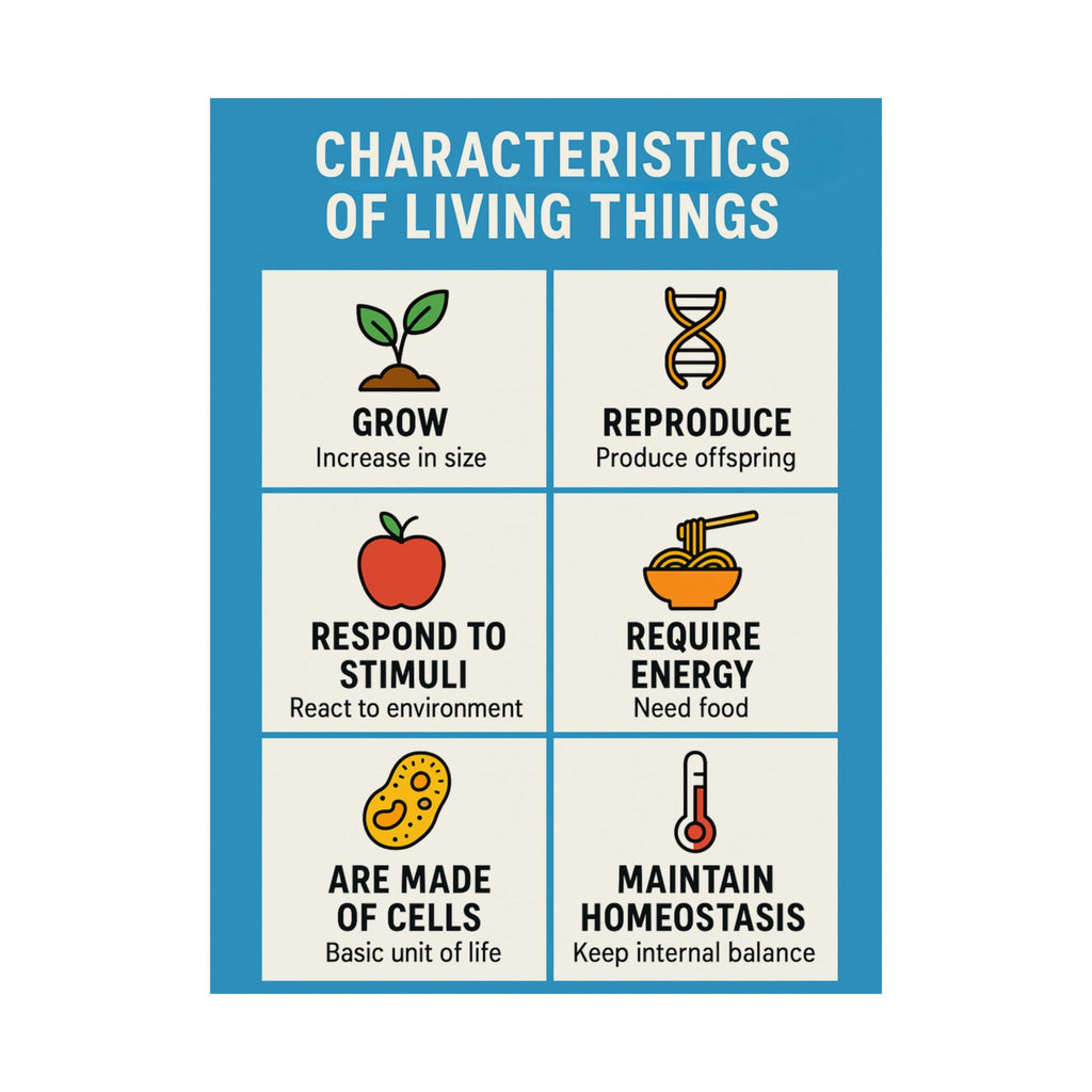 Characteristics of Living Things Educational Poster — Science Classroom Chart